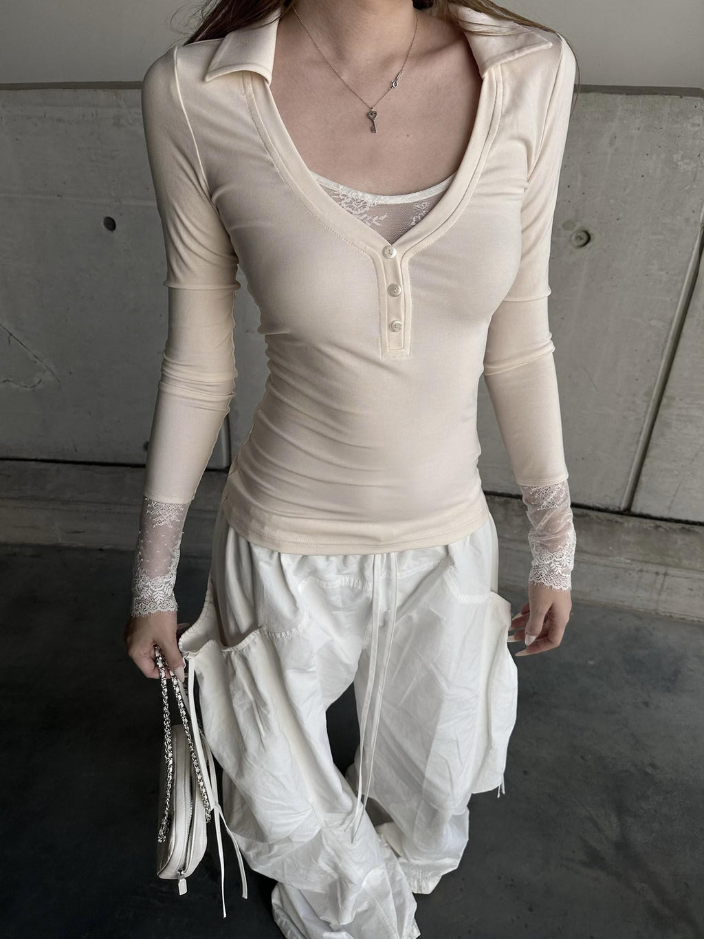 Rase le sol Cloud Dream Catcher Lace Panel Slim Fit Women's Long Sleeve T-shirts