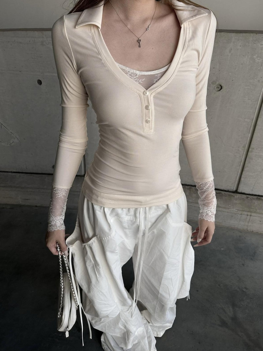 Rase le sol Cloud Dream Catcher Lace Panel Slim Fit Women's Long Sleeve T-shirts