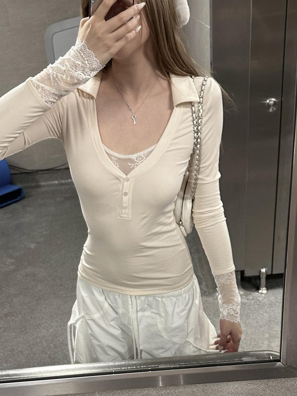 Rase le sol Cloud Dream Catcher Lace Panel Slim Fit Women's Long Sleeve T-shirts