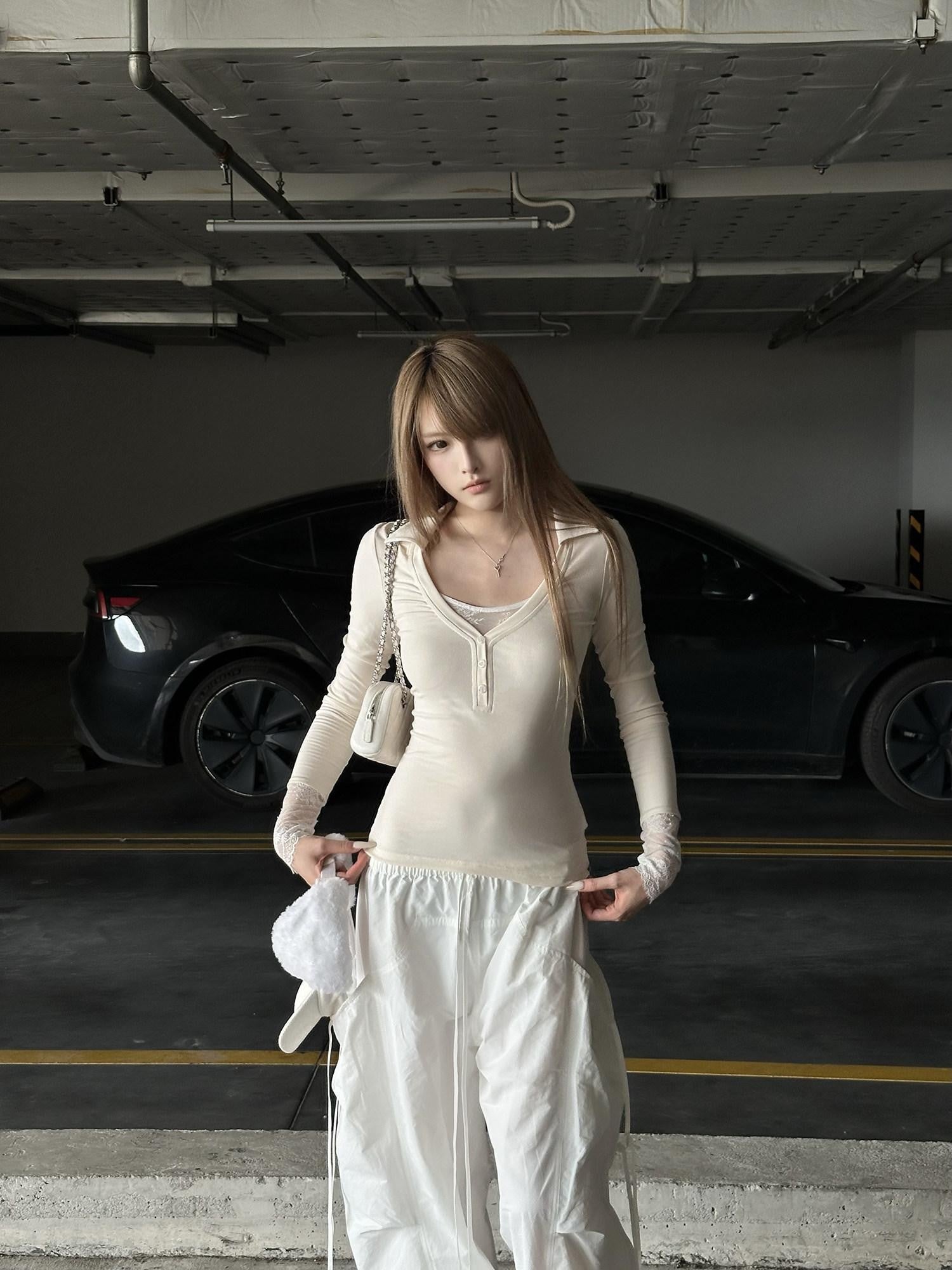 Rase le sol Cloud Dream Catcher Lace Panel Slim Fit Women's Long Sleeve T-shirts