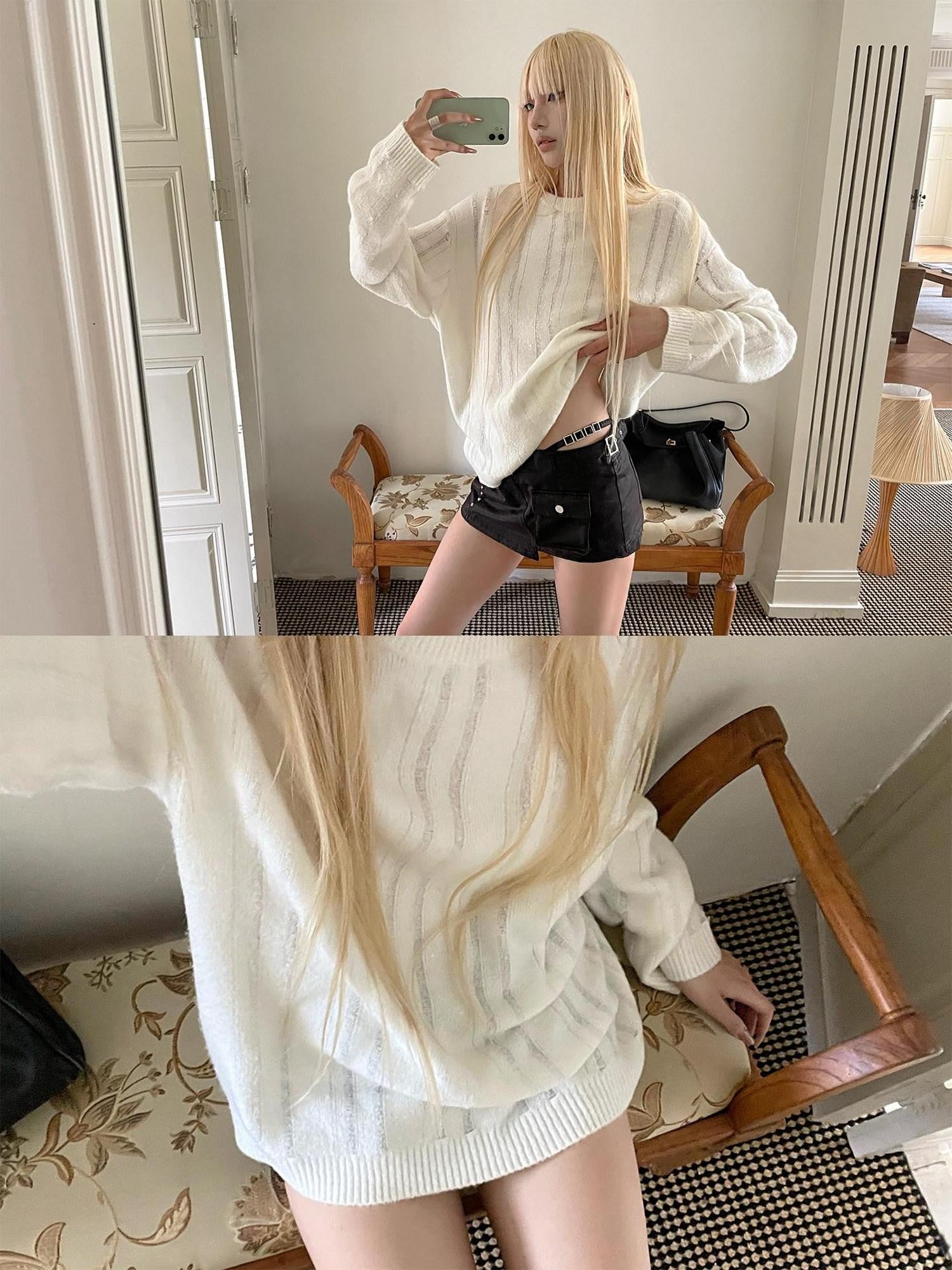 Rase le sol Cloud Dreaming Openwork Distressed Loose Women's Knit Pullover Sweaters