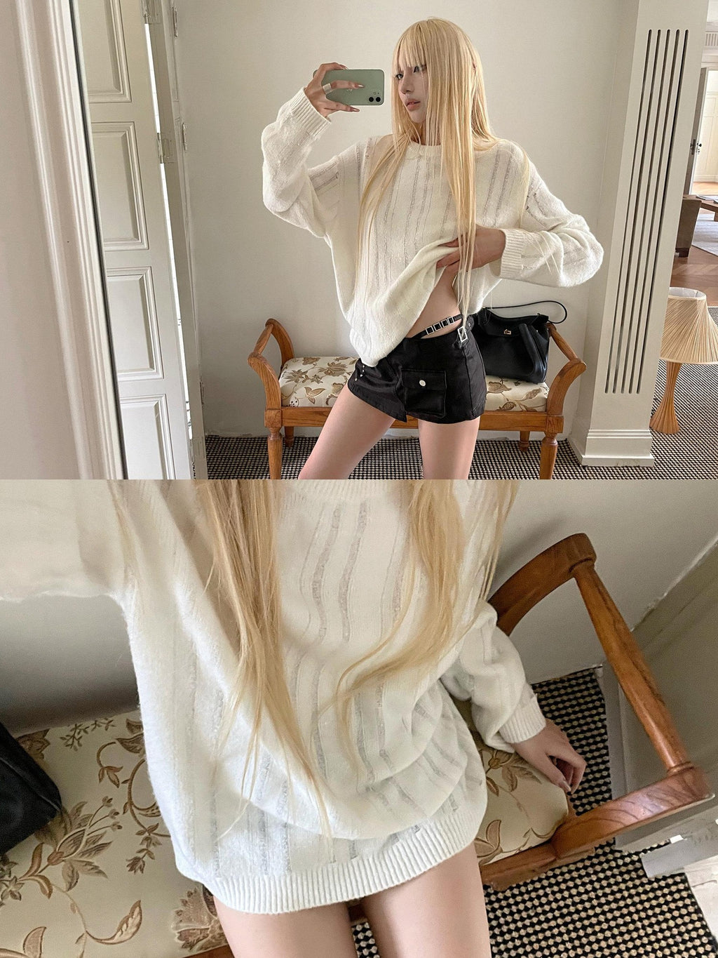 Rase le sol Cloud Dreaming Openwork Distressed Loose Women's Knit Pullover Sweaters