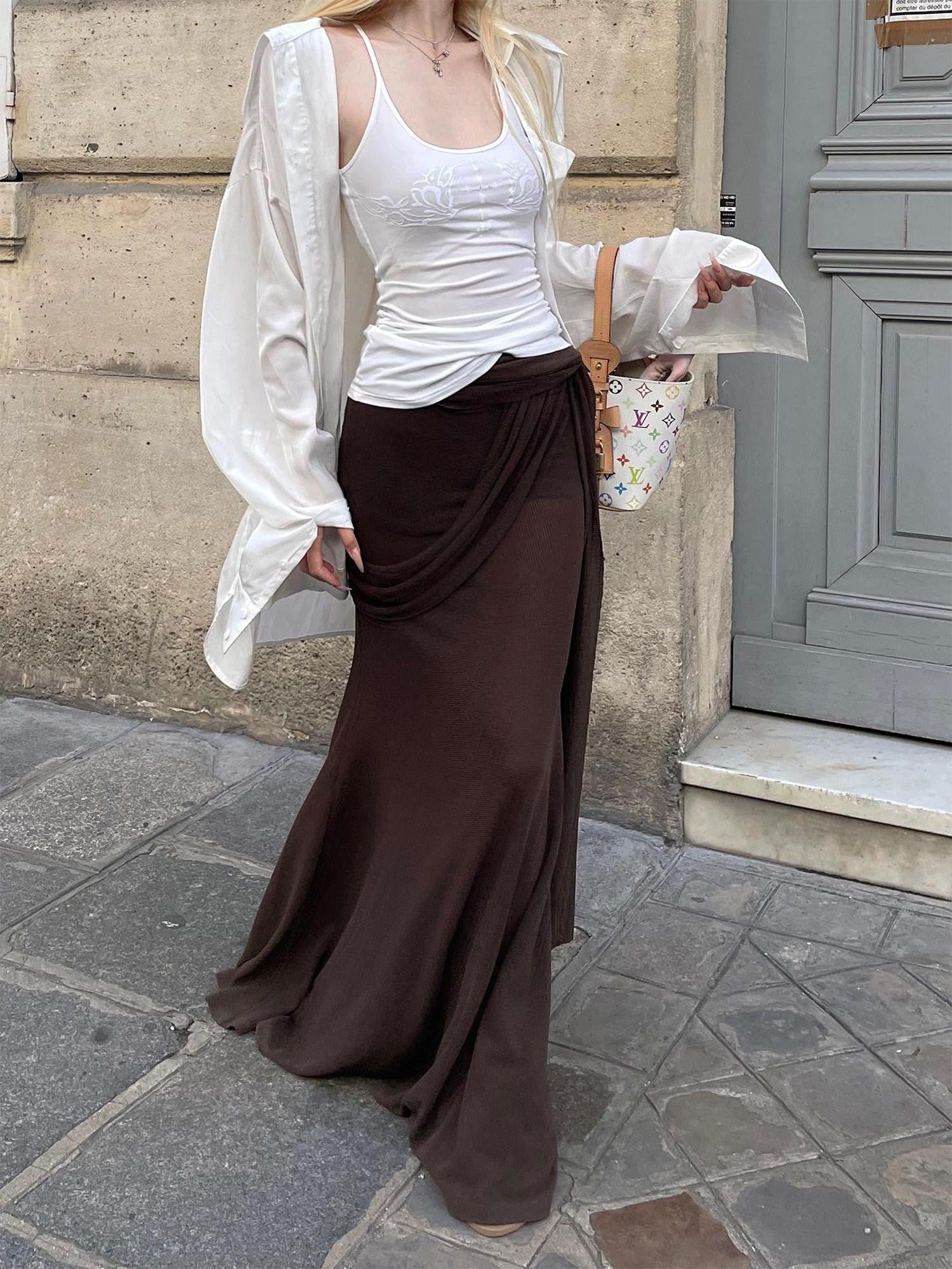 Rase le sol Coffee Brown Lace Up Hip Hugging Long Women's Mermaid Skirts