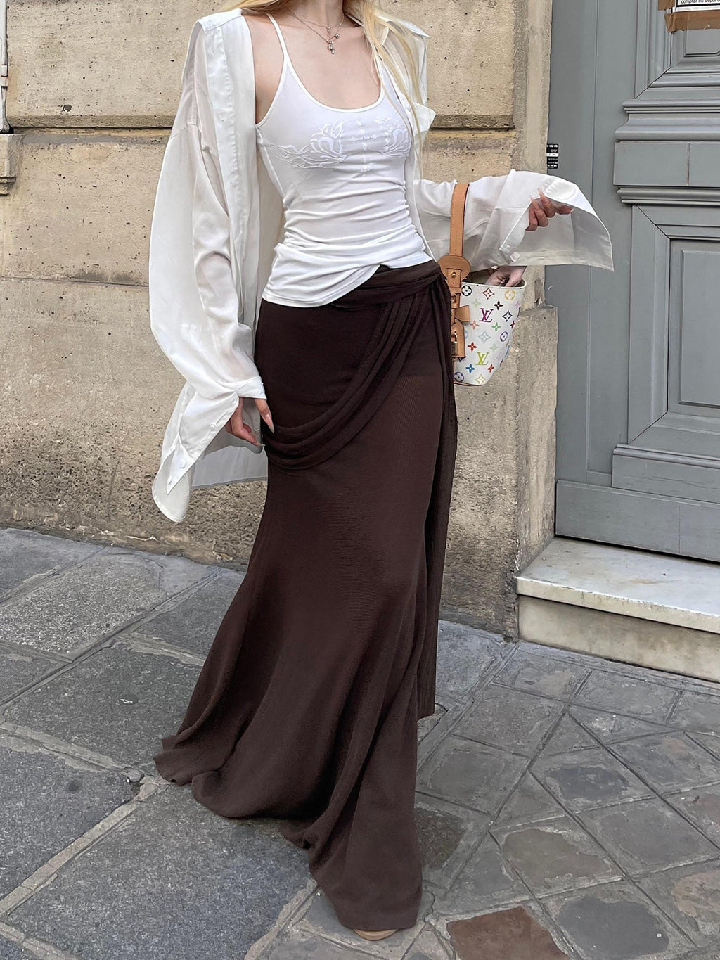 Rase le sol Coffee Brown Lace Up Hip Hugging Long Women's Mermaid Skirts