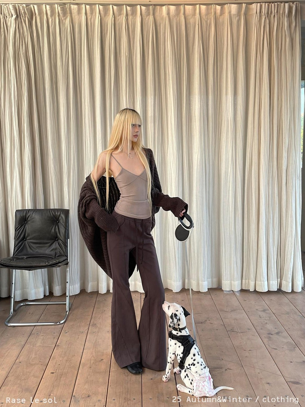 Rase le sol Coffee Micro Flare Low Rise Slim Drapey Casual Women's Bootcut Pants