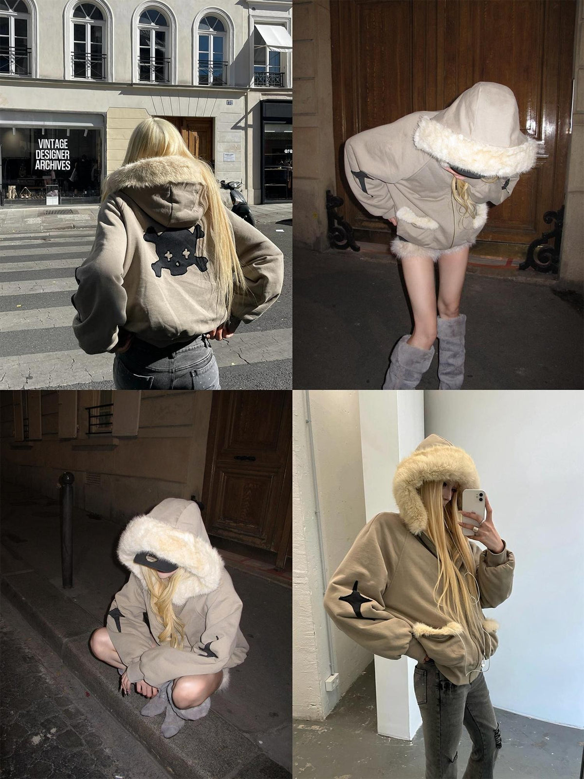 Rase le sol Color Block Embroidered Loose Fit Women's Cotton Puffer Jackets