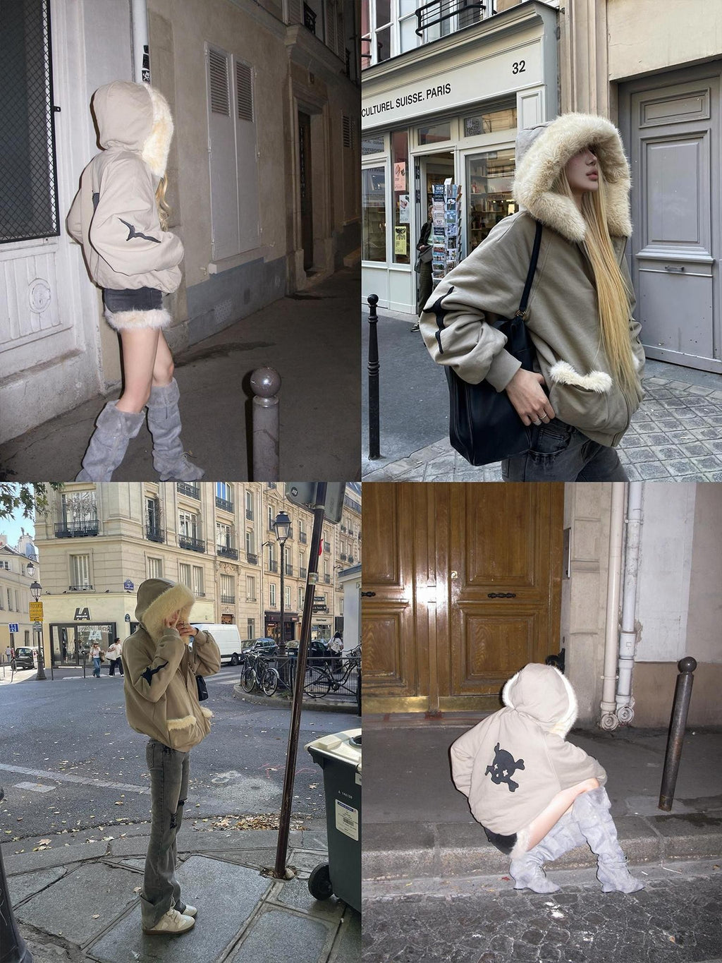 Rase le sol Color Block Embroidered Loose Fit Women's Cotton Puffer Jackets