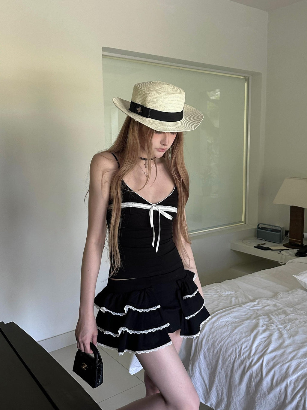 Rase le sol Colorblock Bowknot V-neck Sexy Lace Trim Women's Lace Camisoles