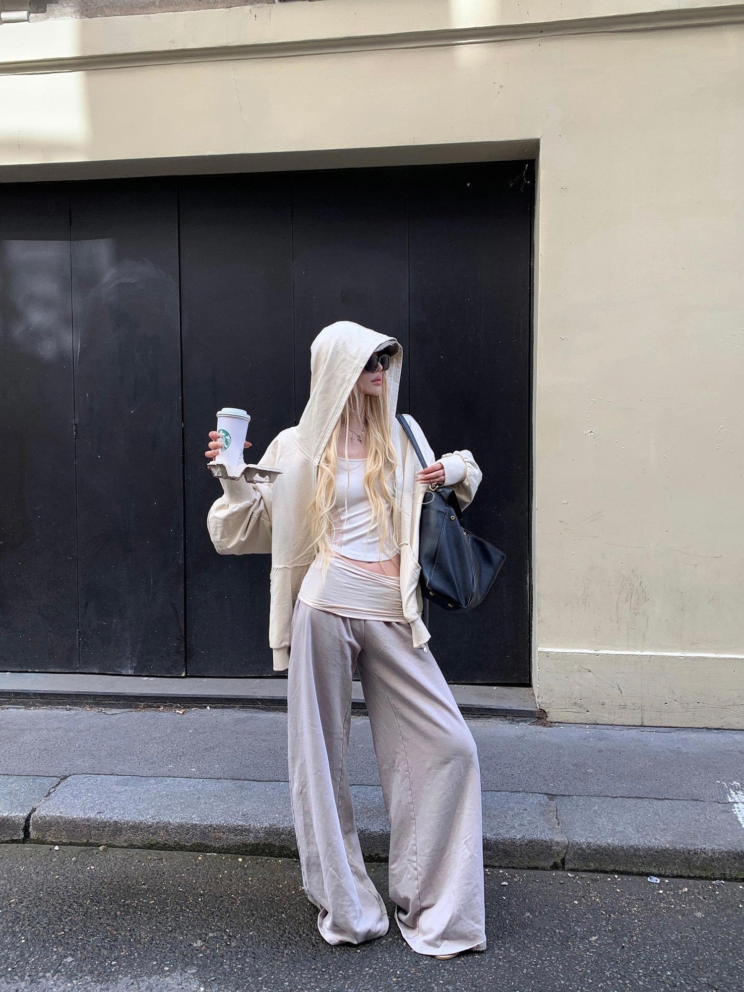 Rase le sol Colorblock Patchwork Tactical Waist Relaxed Casual Women's Wide-leg Pants