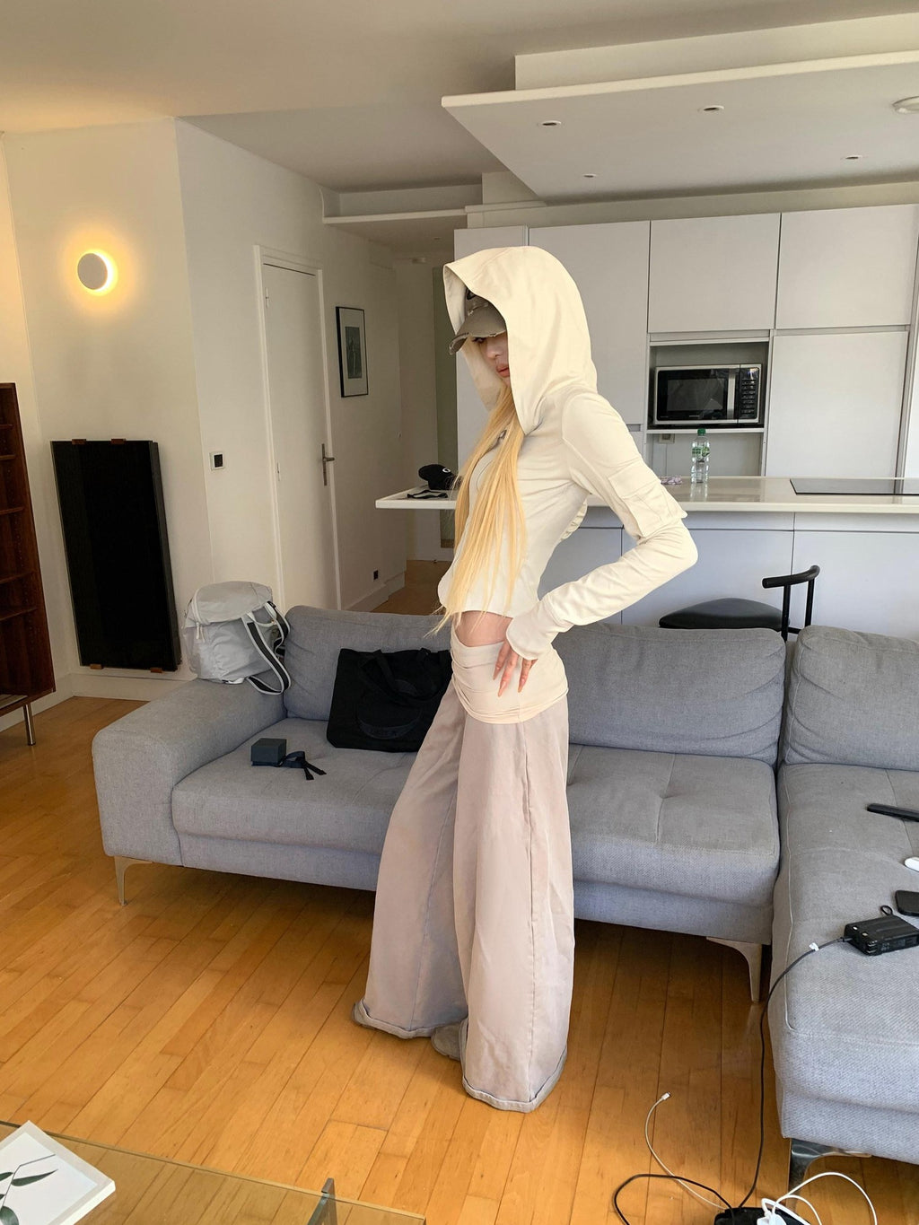 Rase le sol Colorblock Patchwork Tactical Waist Relaxed Casual Women's Wide-leg Pants