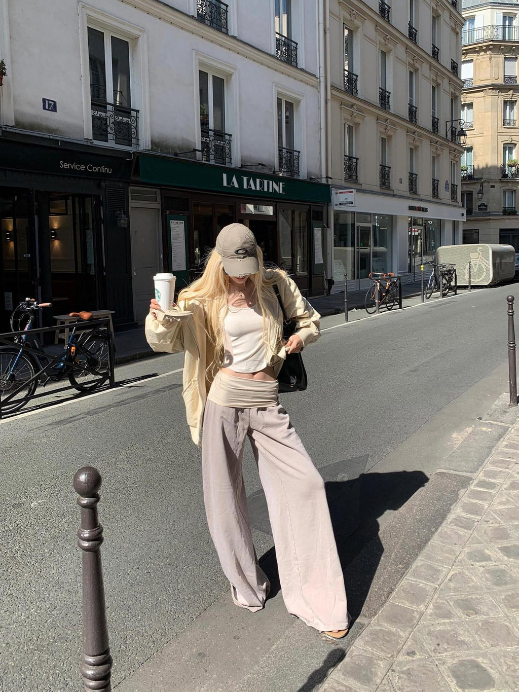 Rase le sol Colorblock Patchwork Tactical Waist Relaxed Casual Women's Wide-leg Pants