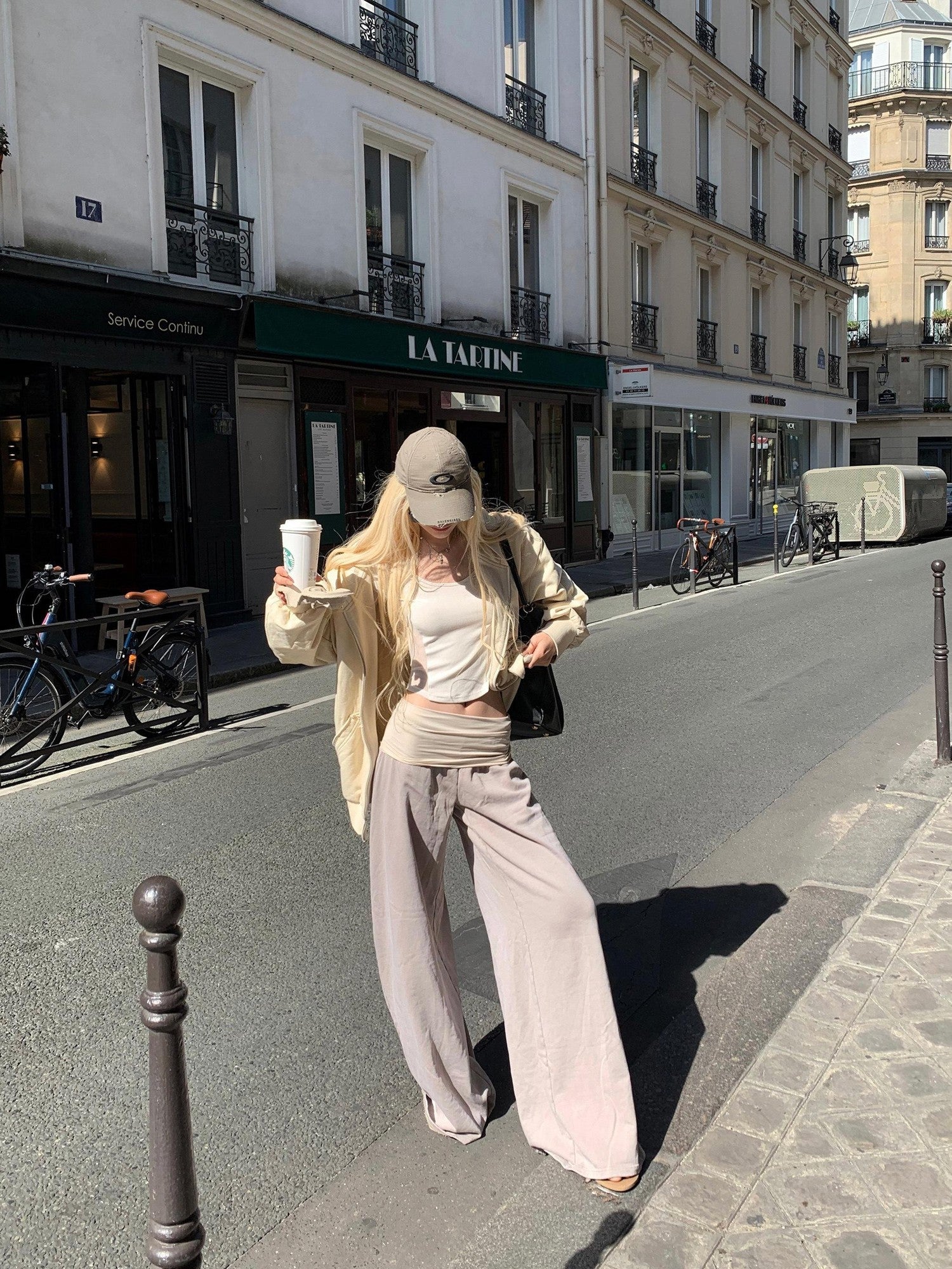 Rase le sol Colorblock Patchwork Tactical Waist Relaxed Casual Women's Wide-leg Pants