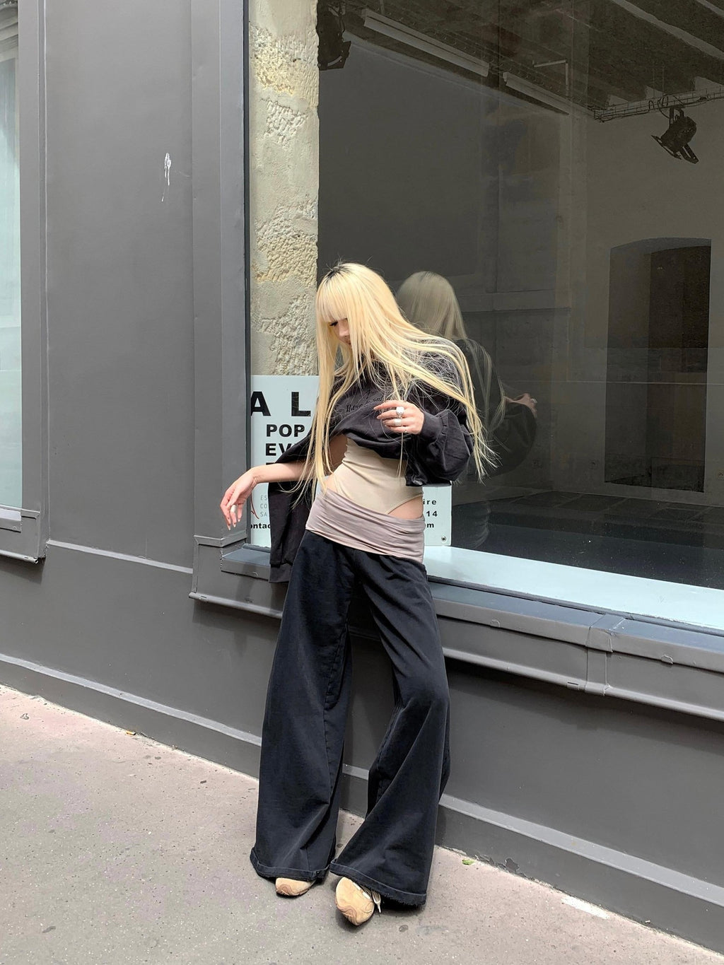 Rase le sol Colorblock Patchwork Tactical Waist Relaxed Casual Women's Wide-leg Pants