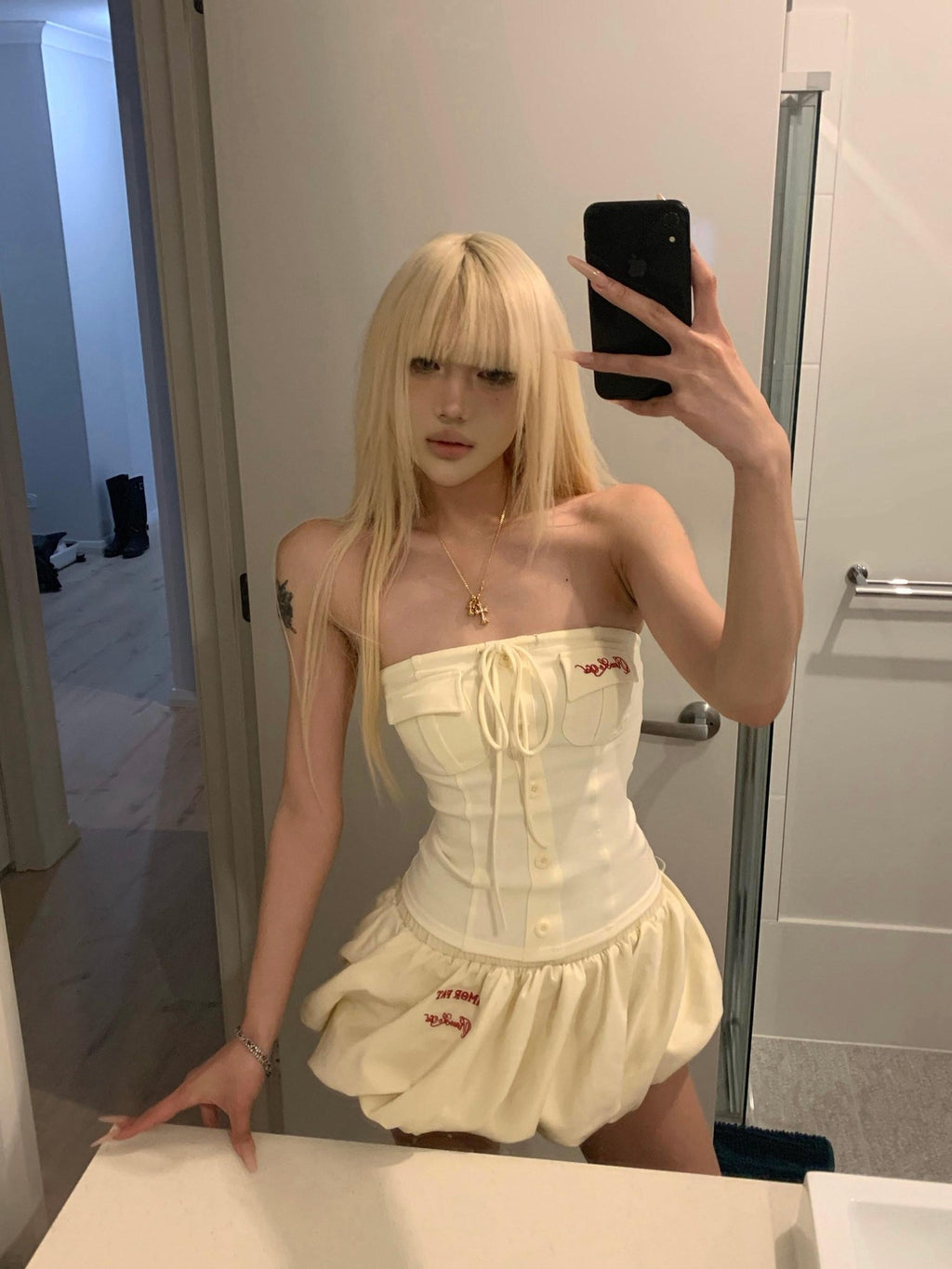Rase le sol Confession Balloon Sweet Tie Bandeau Tulip Hem Women's Matching Skirt Sets