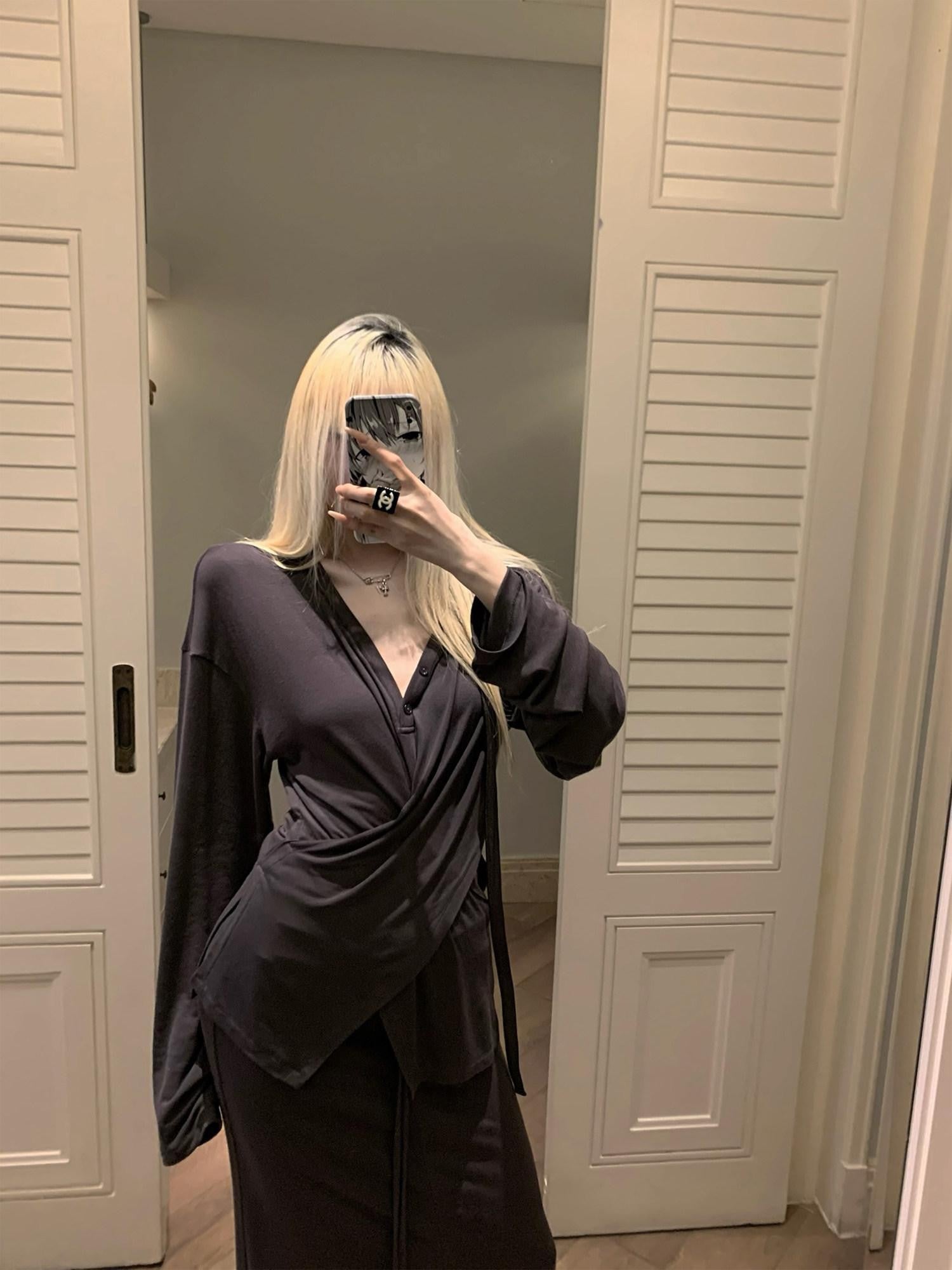Rase le sol Cool Relaxed Fit Asymmetrical Long Sleeve Women's Matching Skirt Sets