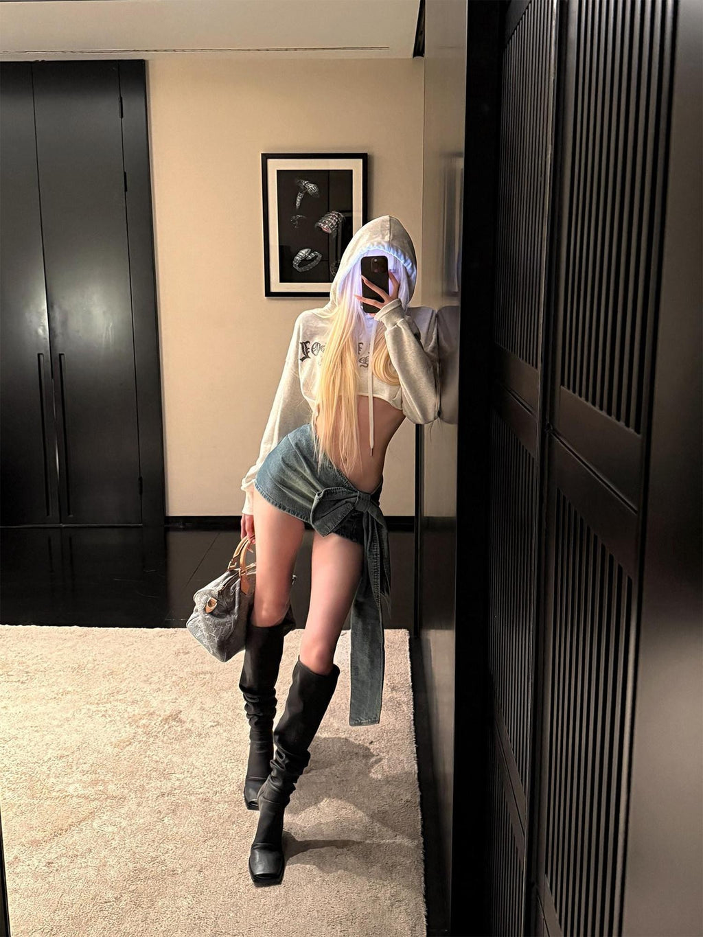 Rase le sol Cowgirl Bow Low Waist A Line Hip Hugging Women's Denim Mini Skirts
