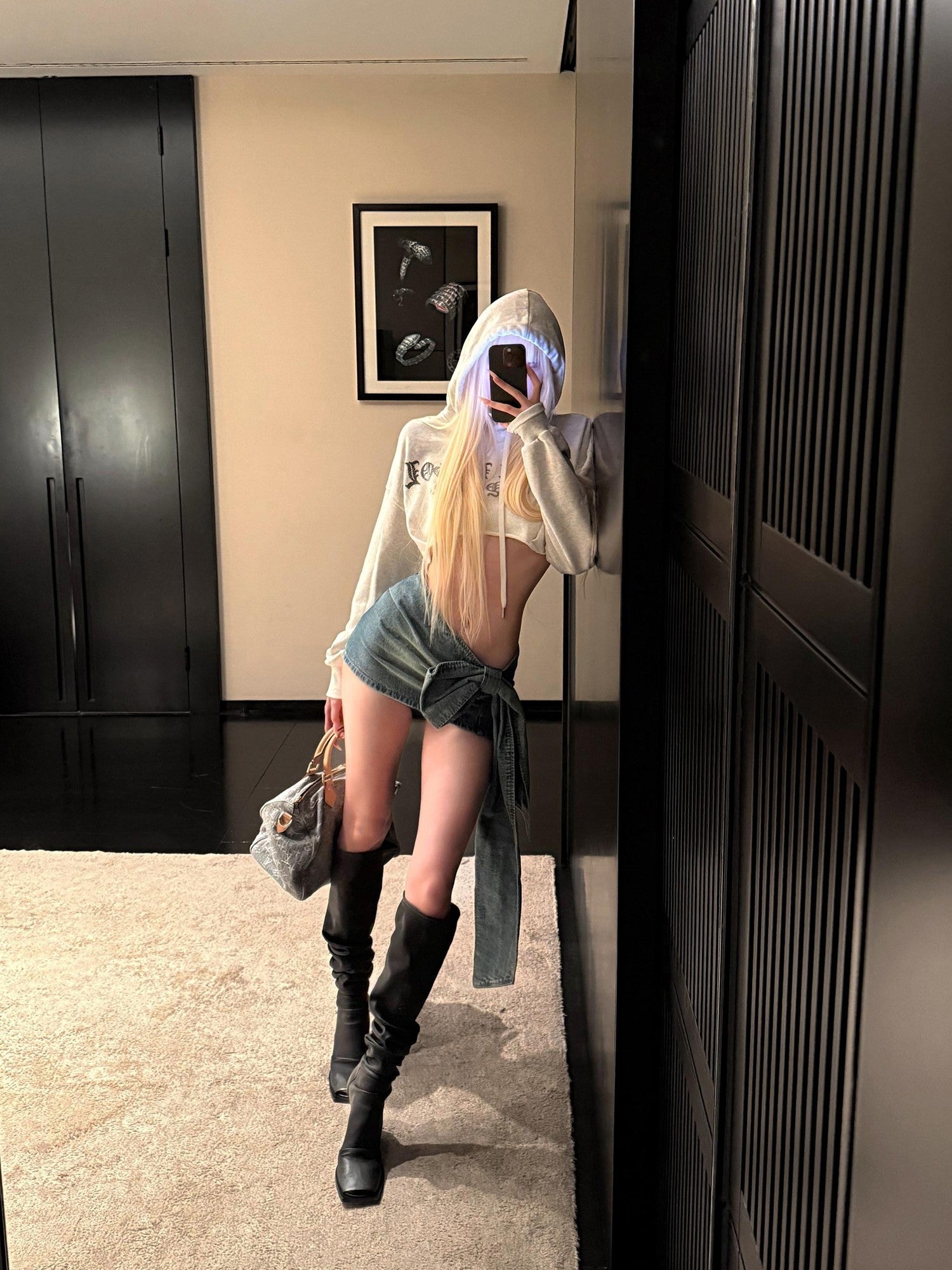 Rase le sol Cowgirl Bow Low Waist A Line Hip Hugging Women's Denim Mini Skirts