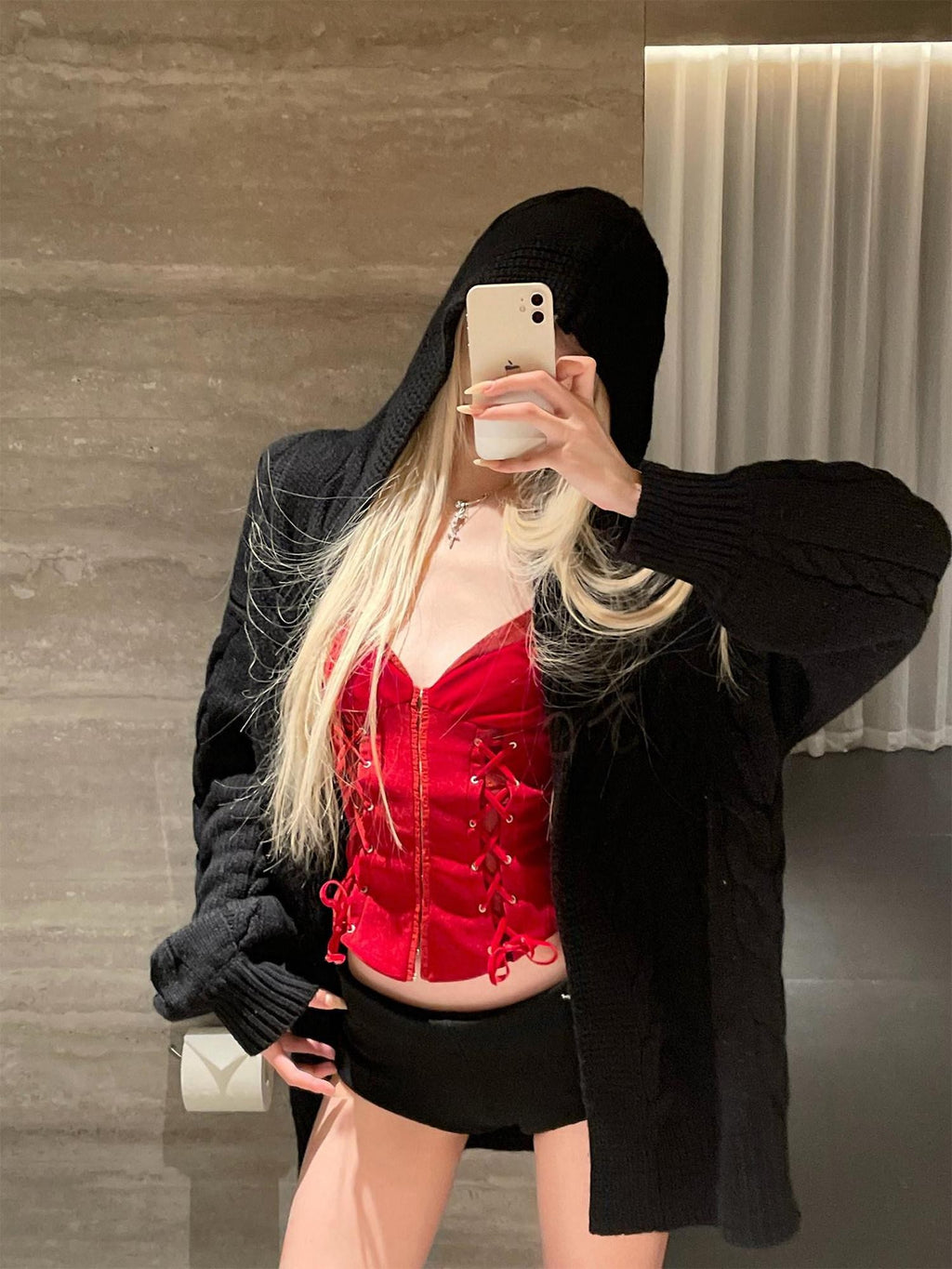 Rase le sol Crimson Lace Up Tie Waist Spaghetti Strap Women's Velvet Camisoles