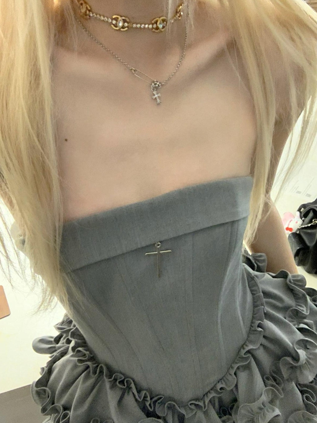 Rase le sol Crisscross Boned Strapless Tiered Puffed Princess Women's Tube Mini Dresses