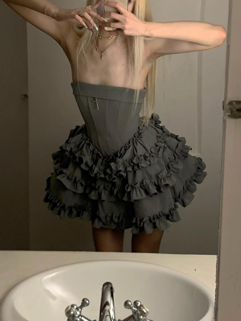Rase le sol Crisscross Boned Strapless Tiered Puffed Princess Women's Tube Mini Dresses