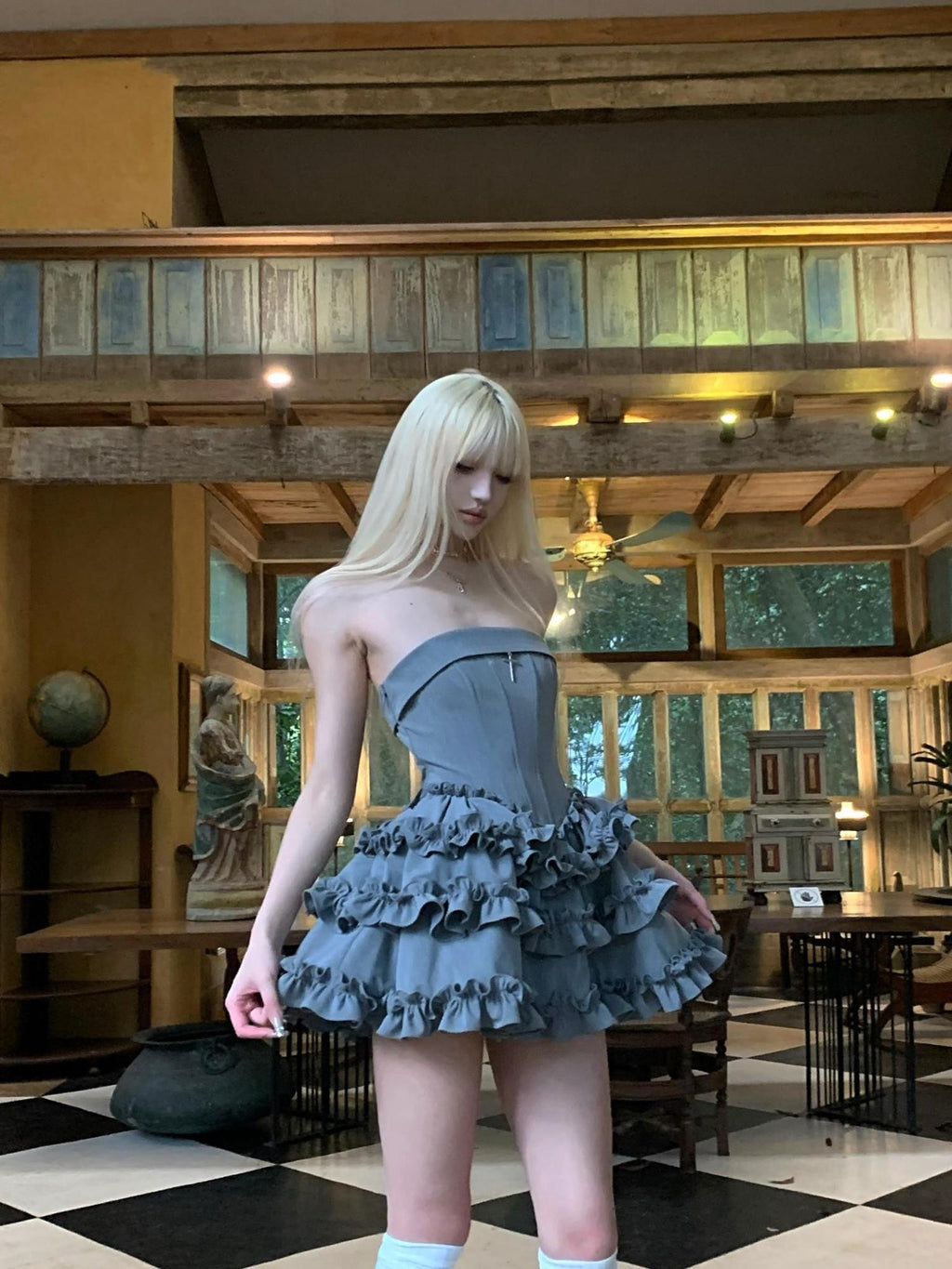 Rase le sol Crisscross Boned Strapless Tiered Puffed Princess Women's Tube Mini Dresses