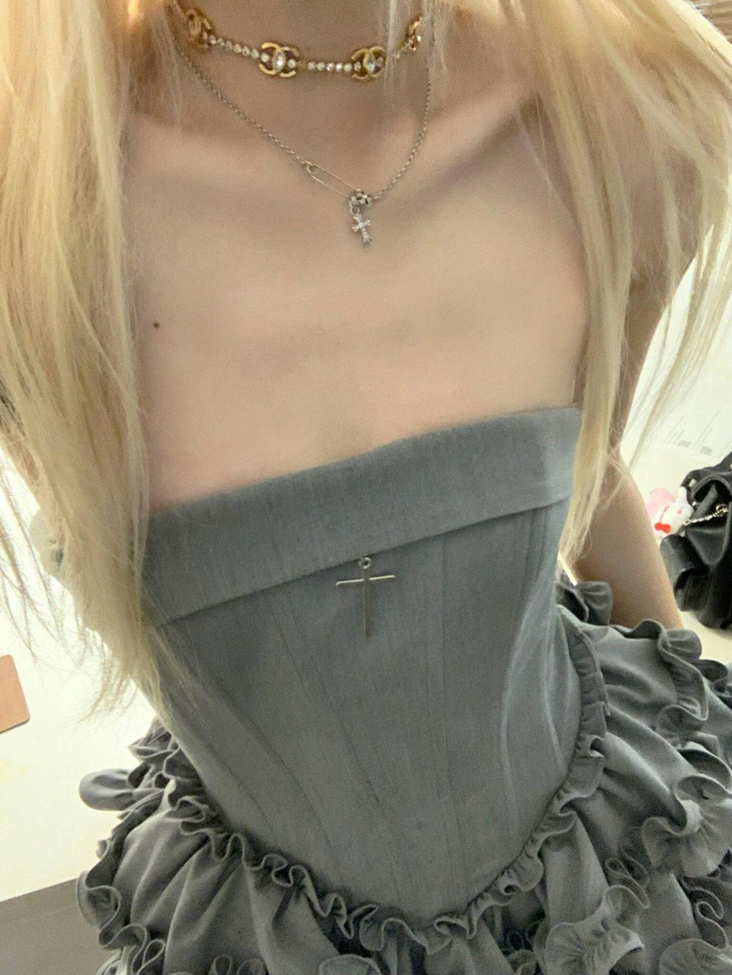 Rase le sol Crisscross Boned Strapless Tiered Puffed Princess Women's Tube Mini Dresses