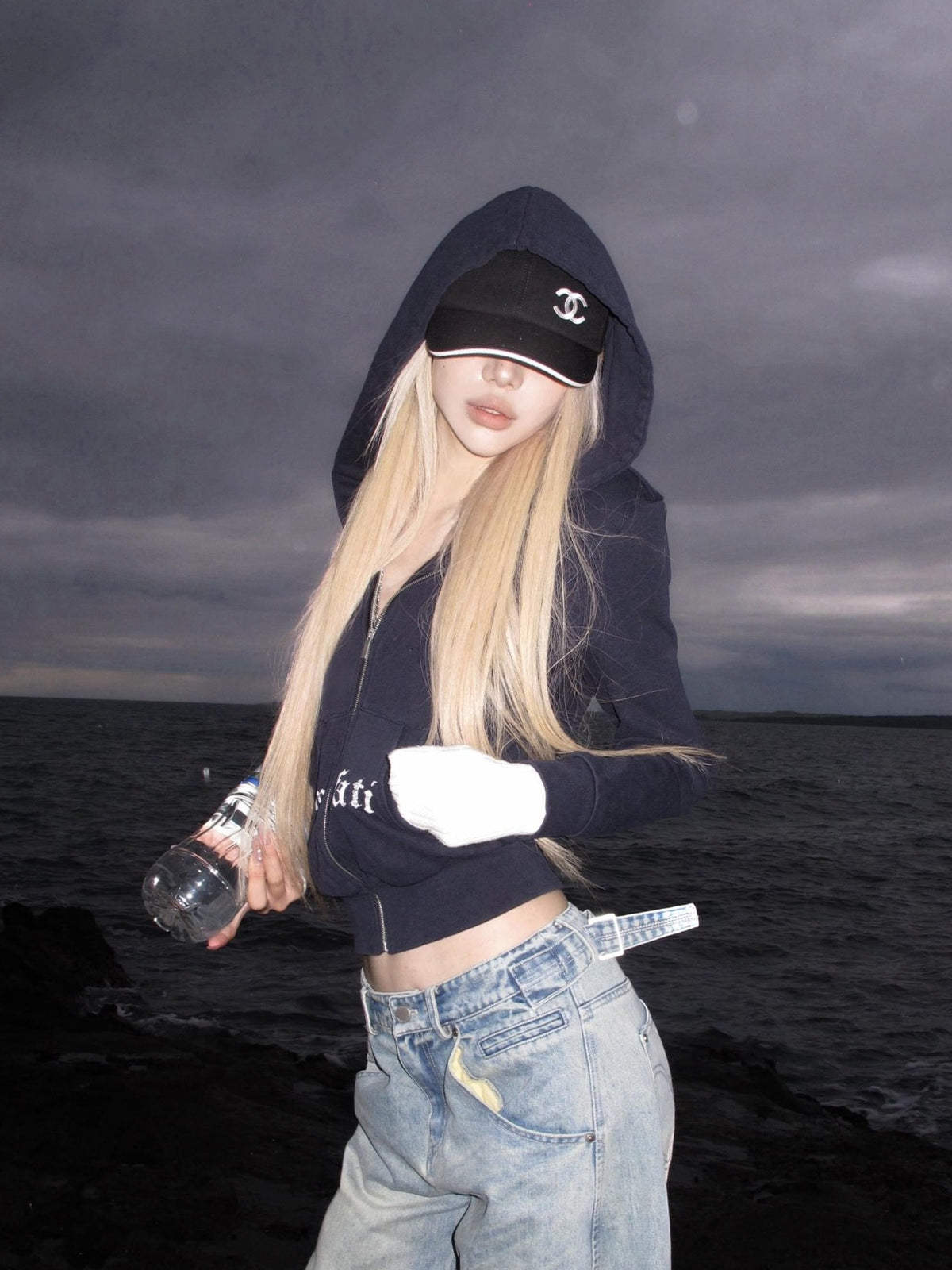 Rase le sol Cropped Letter Print Women's Cotton Zip-up Hoodies