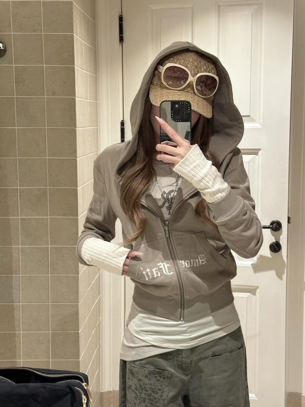 Rase le sol Cropped Letter Print Women's Cotton Zip-up Hoodies