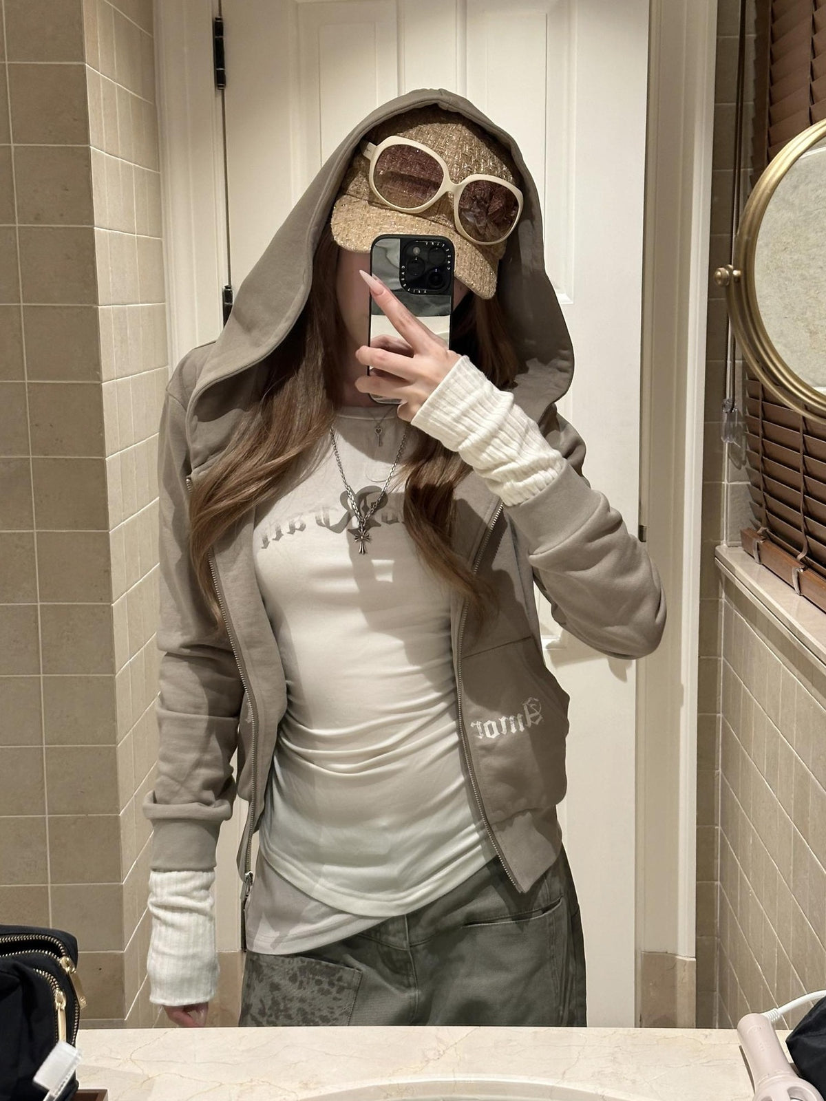Rase le sol Cropped Letter Print Women's Cotton Zip-up Hoodies