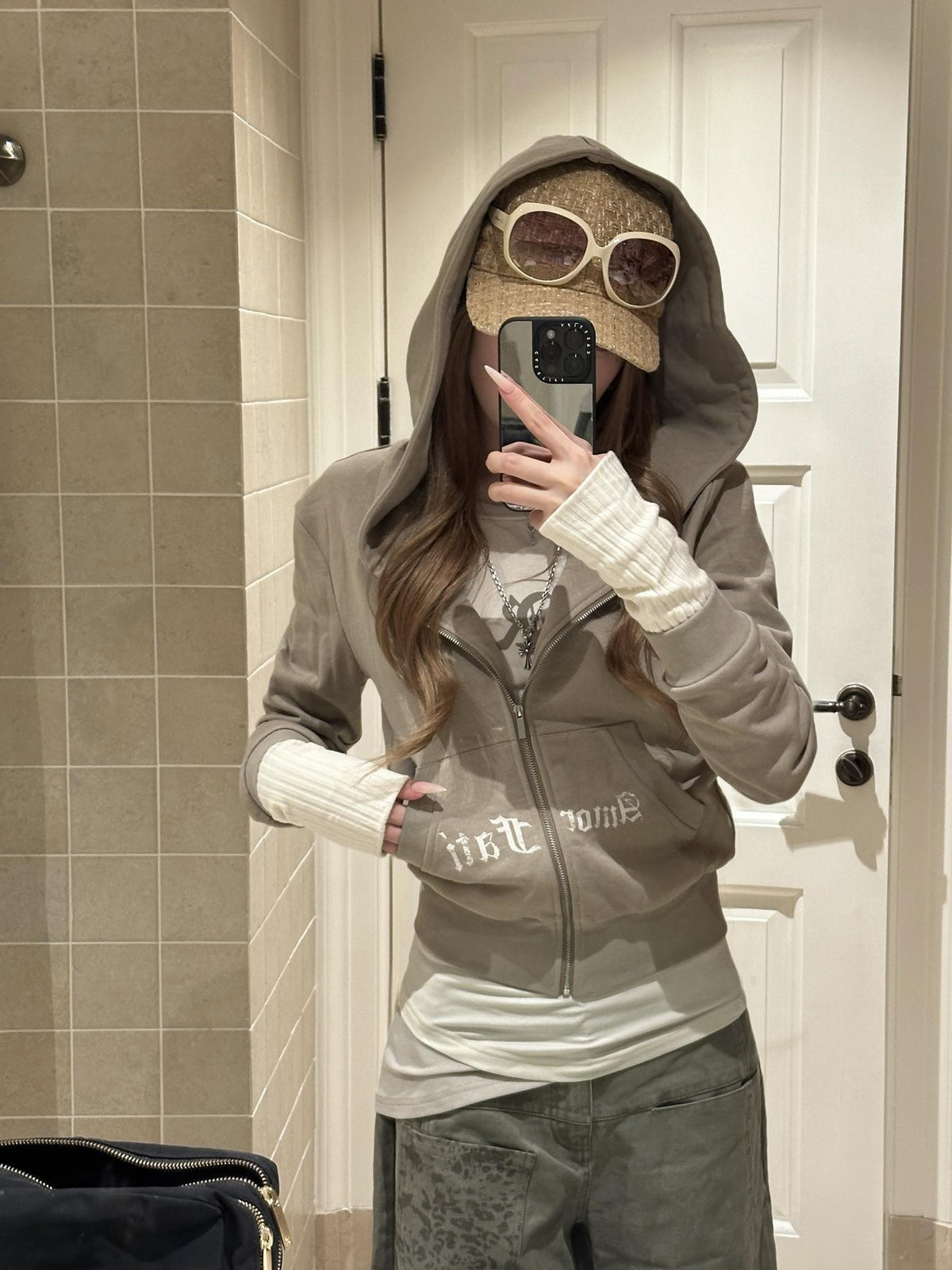 Rase le sol Cropped Letter Print Women's Cotton Zip-up Hoodies