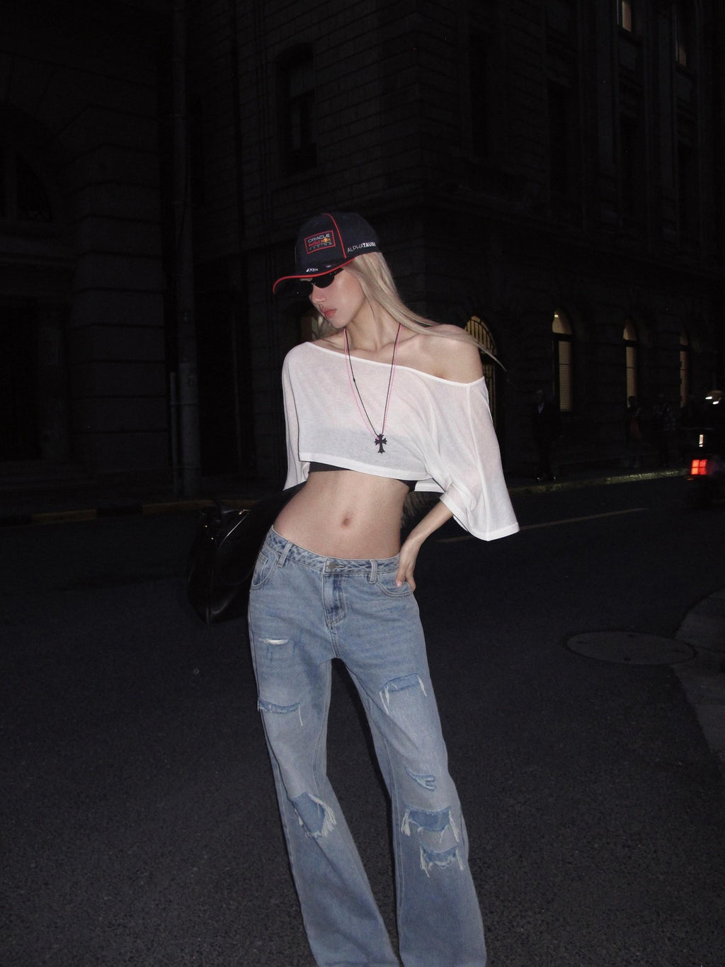 Rase le sol Cropped Printed Short Sleeve Women's Tencel Wool Off-shoulder T-shirts