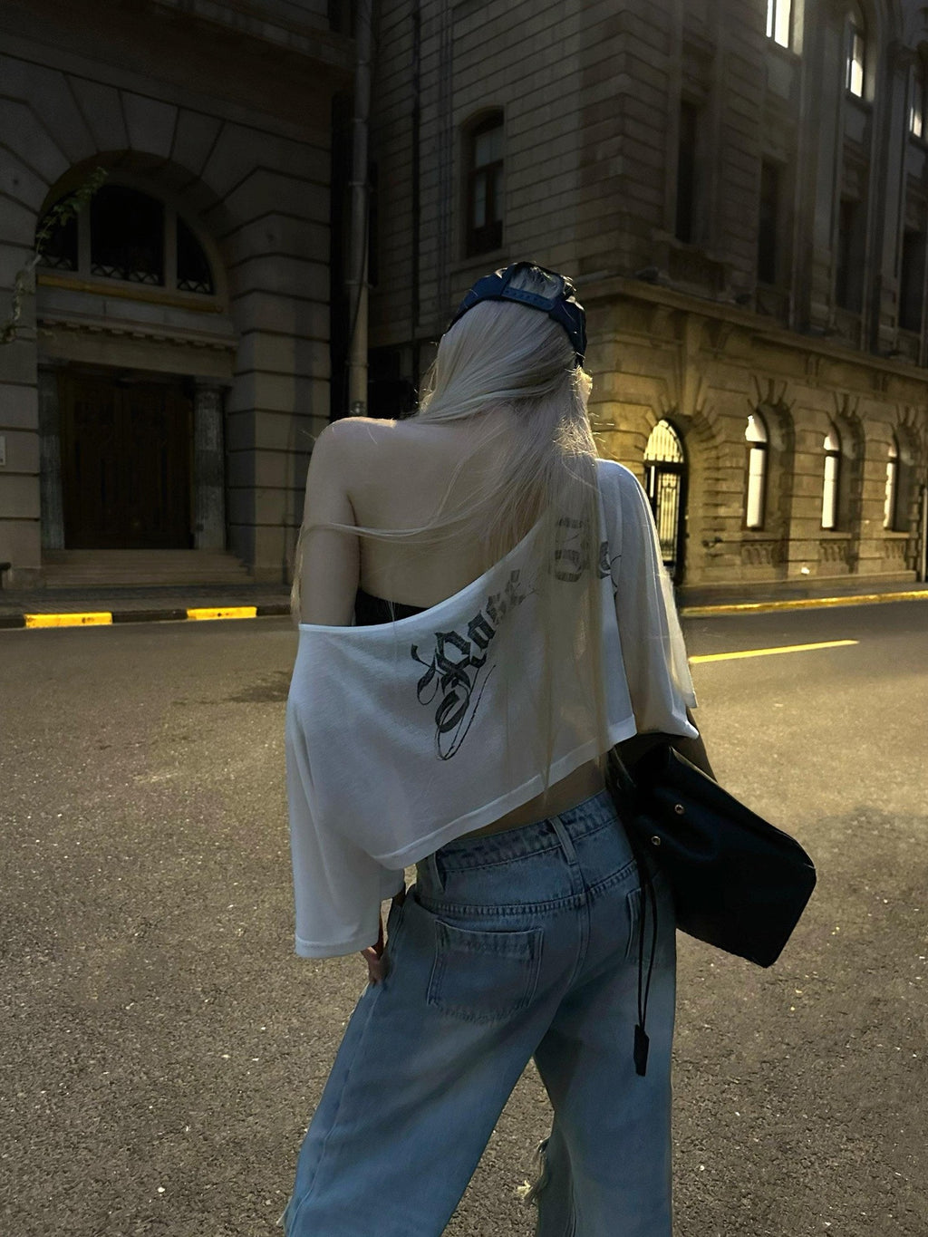 Rase le sol Cropped Printed Short Sleeve Women's Tencel Wool Off-shoulder T-shirts