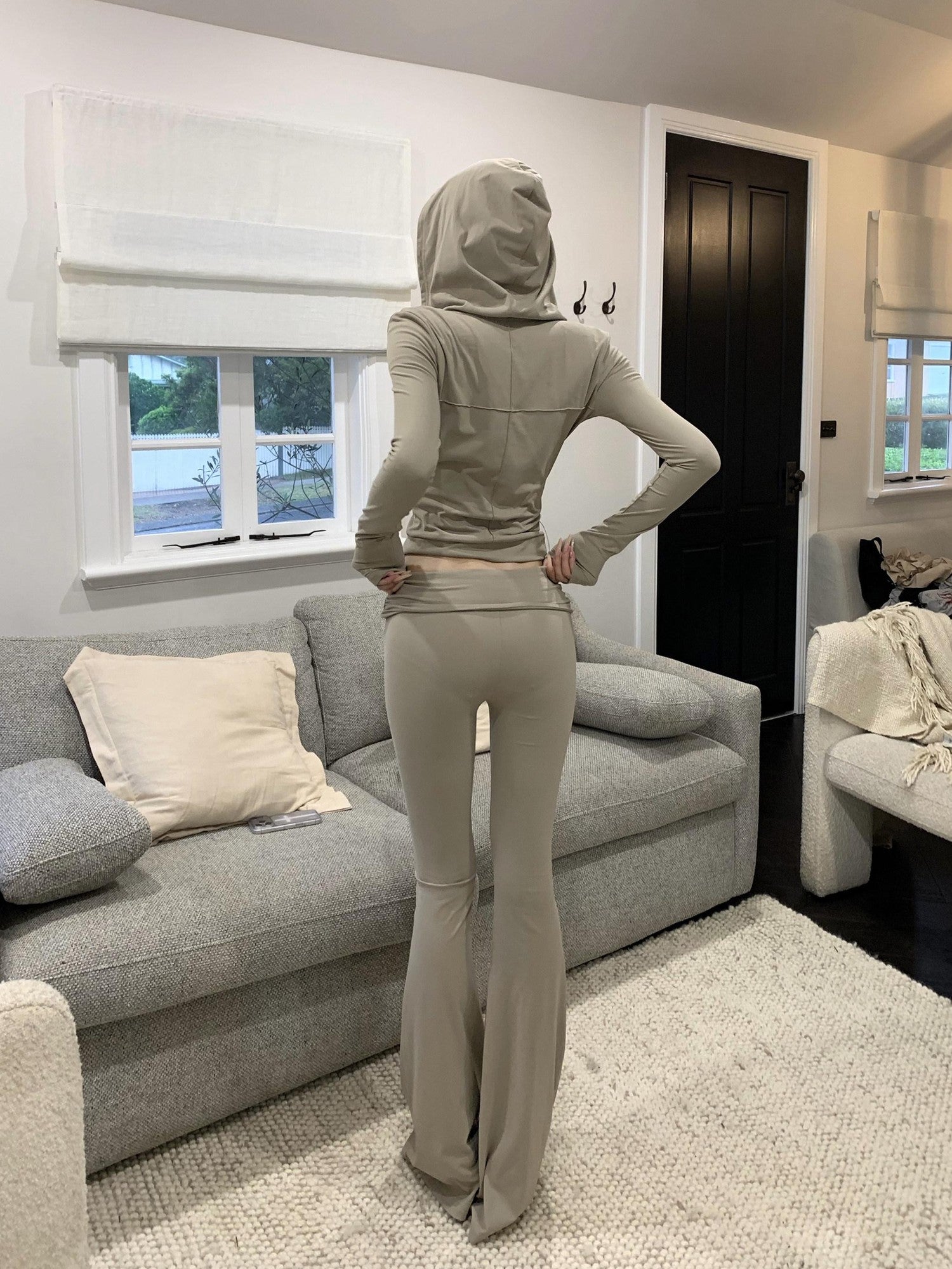 Rase le sol Cropped Slim Fit Yoga Jacket Foldover Micro Flare Pants Women's Tracksuit Sets