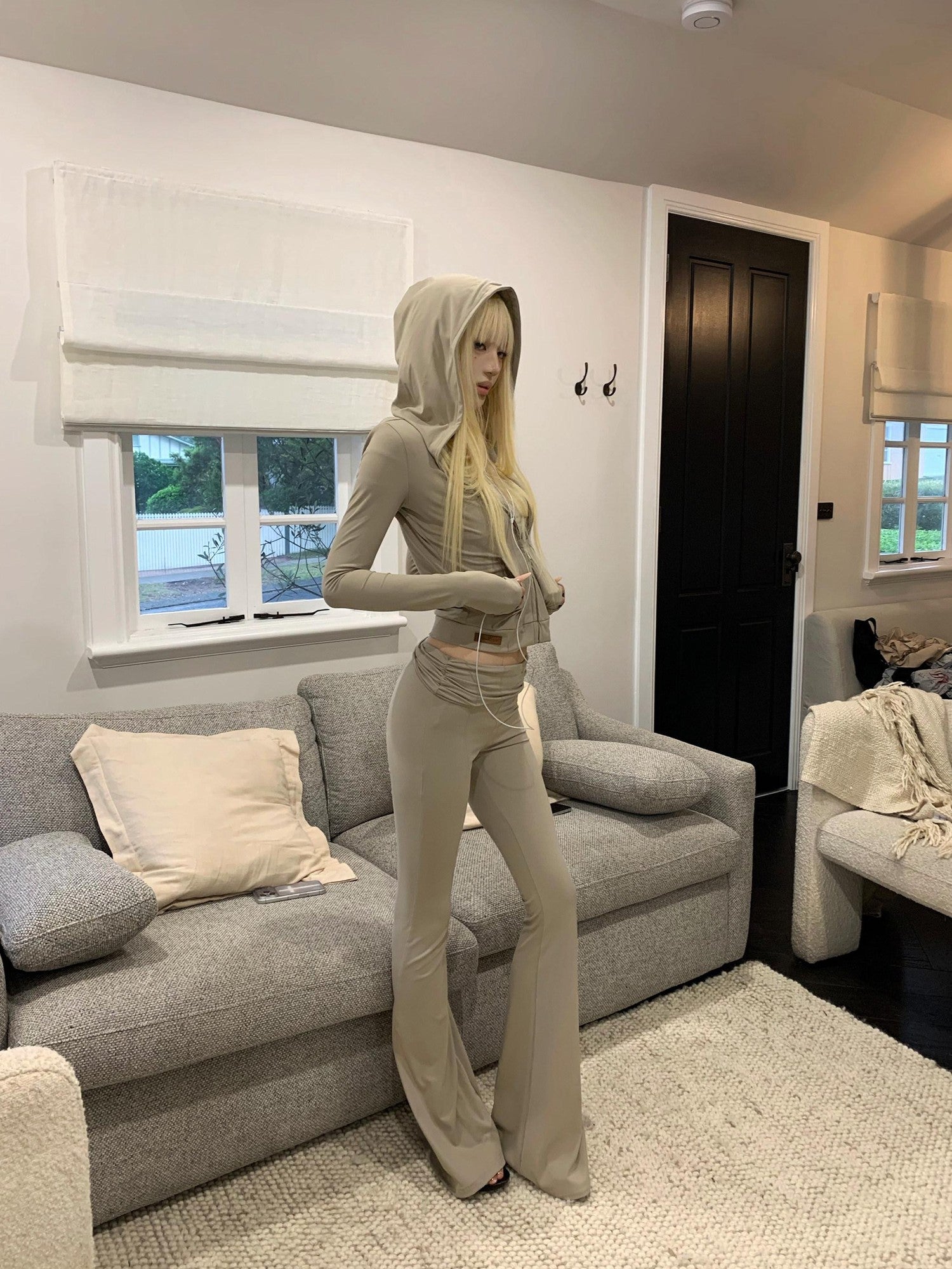 Rase le sol Cropped Slim Fit Yoga Jacket Foldover Micro Flare Pants Women's Tracksuit Sets