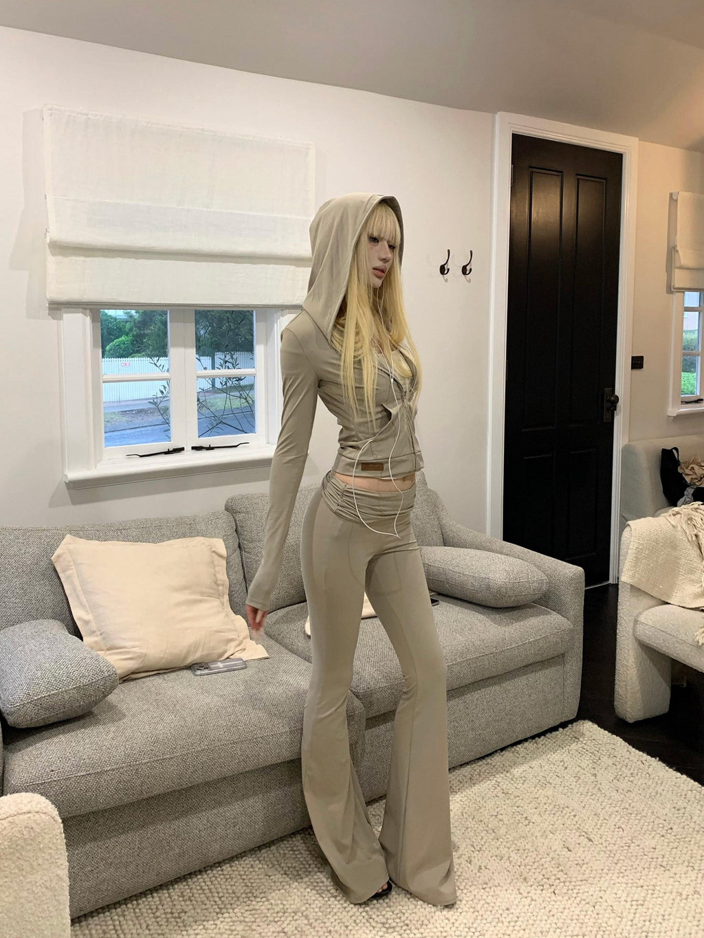 Rase le sol Cropped Slim Fit Yoga Jacket Foldover Micro Flare Pants Women's Tracksuit Sets