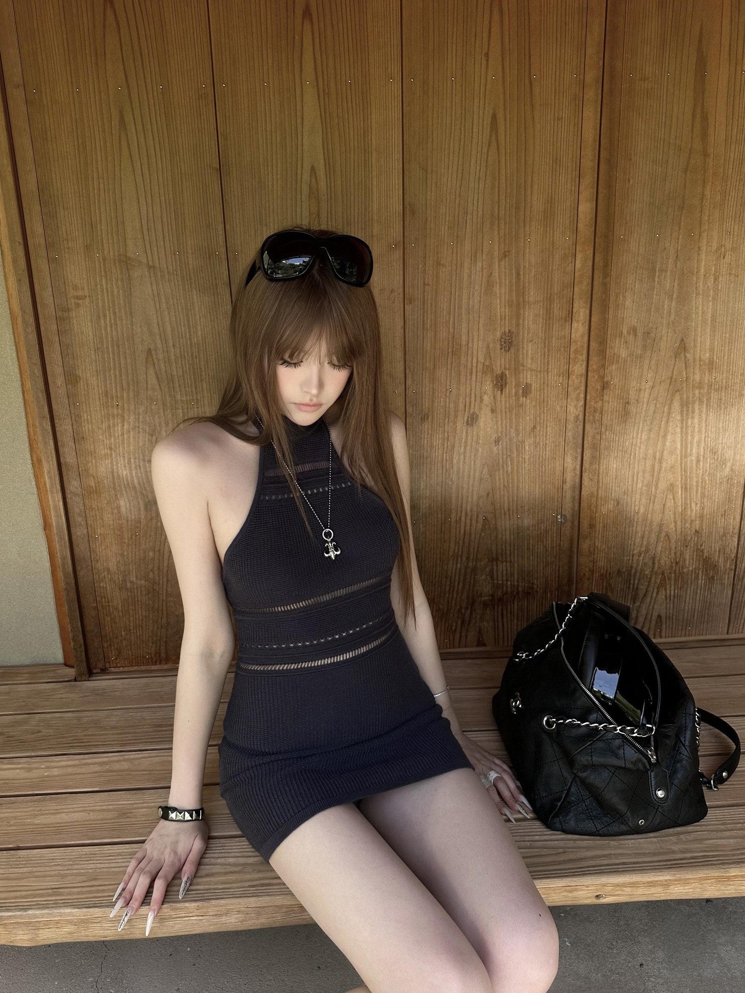 Rase le sol Cutout Halter Backless Hip Hugging Women's Bodycon Mini Dresses