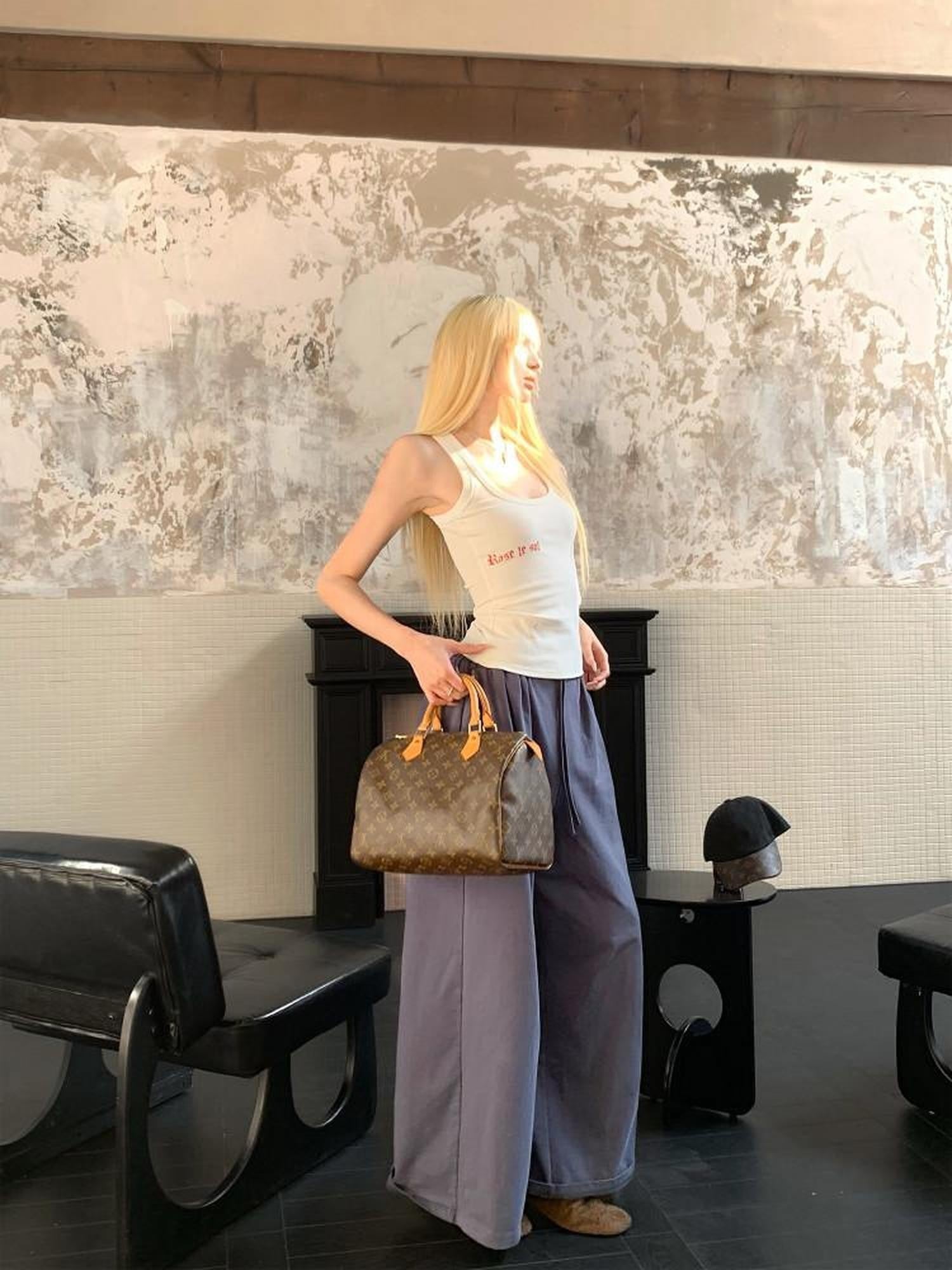 Rase le sol Dark Navy Relaxed Drape Loose Straight Women's Wide-leg Pants