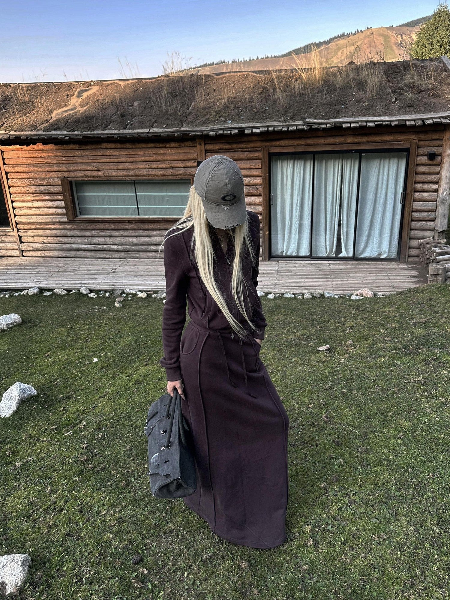 Rase le sol Dark Purple Zip Up Sweatshirt Jacket Women's Midi Skirt Matching Skirt Sets