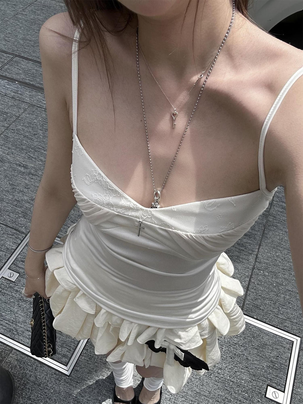 Rase le sol Delicate Lace Paneled Pleated Ruched Waist Women's Camisoles