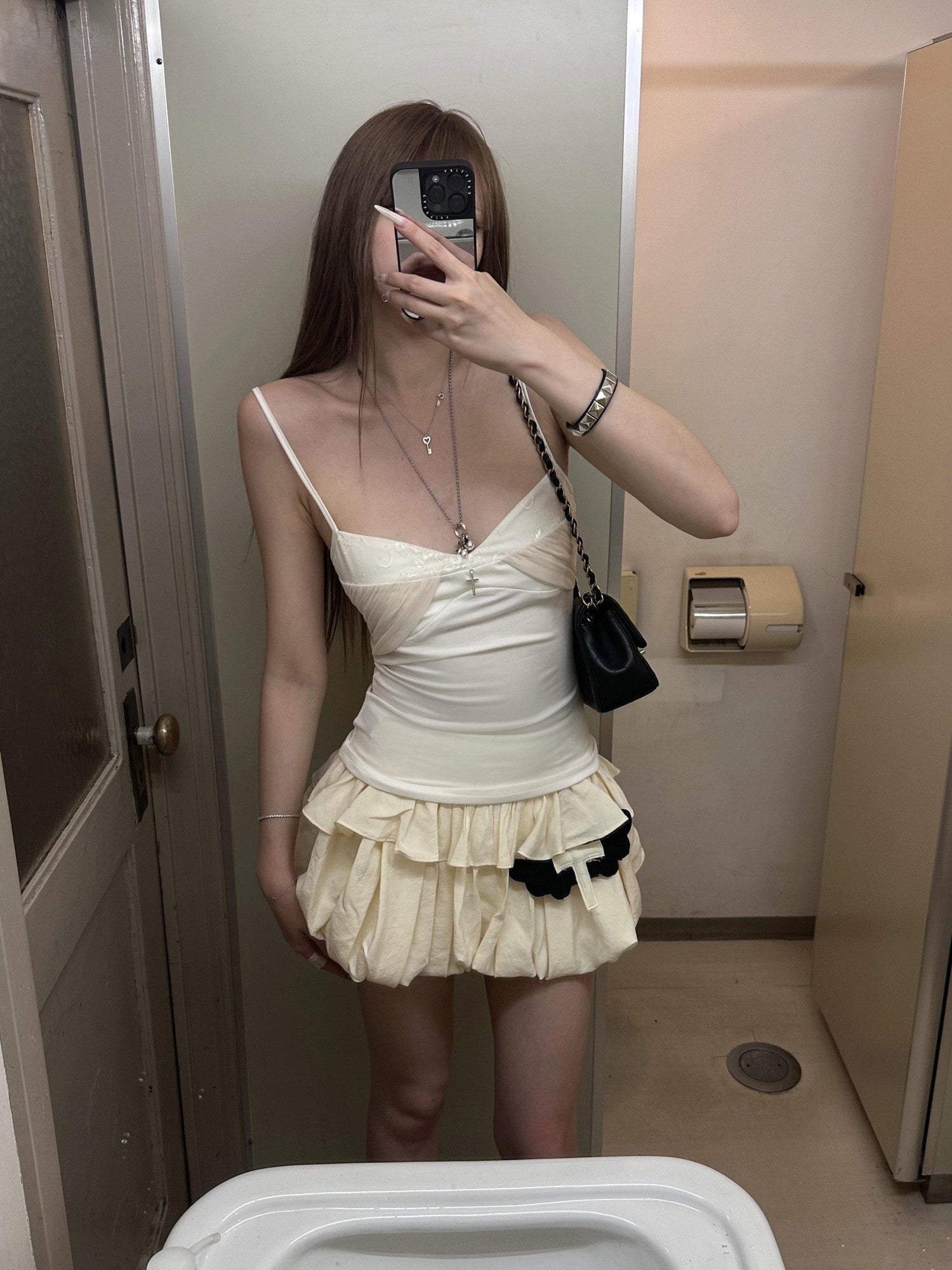 Rase le sol Delicate Lace Paneled Pleated Ruched Waist Women's Camisoles