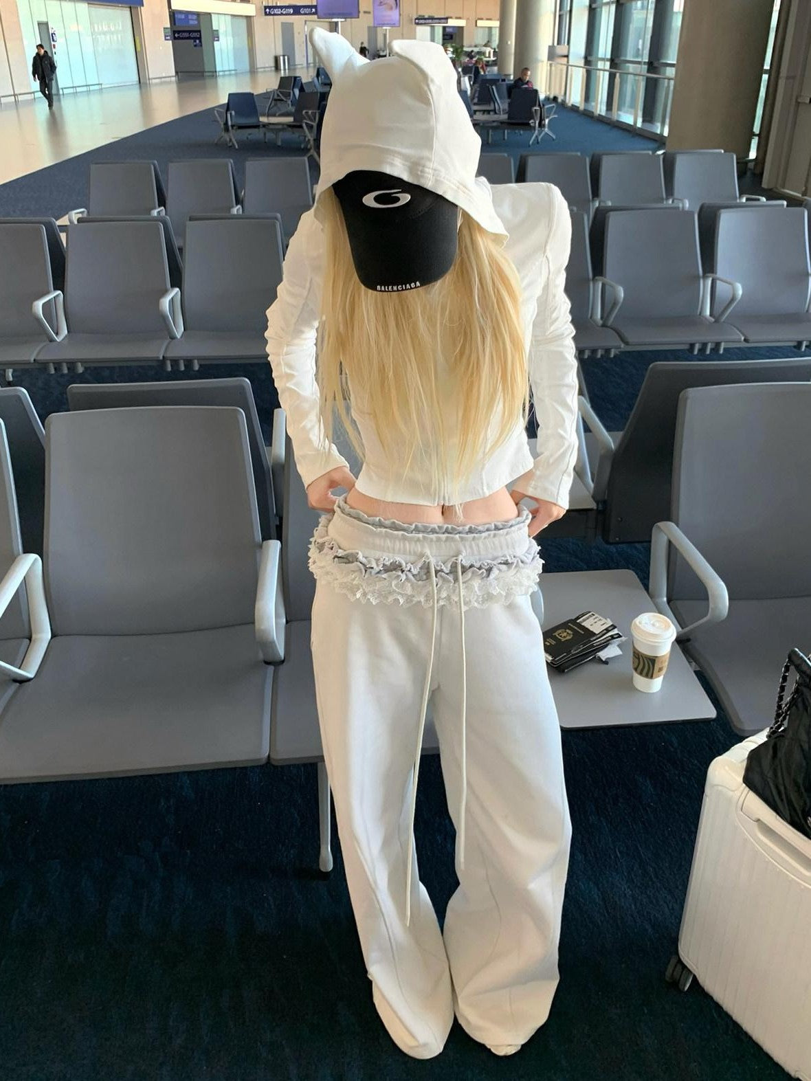 Rase le sol Devil Horn Hood Cropped Slim Waist Long Sleeve Women's Zip-up Hoodies