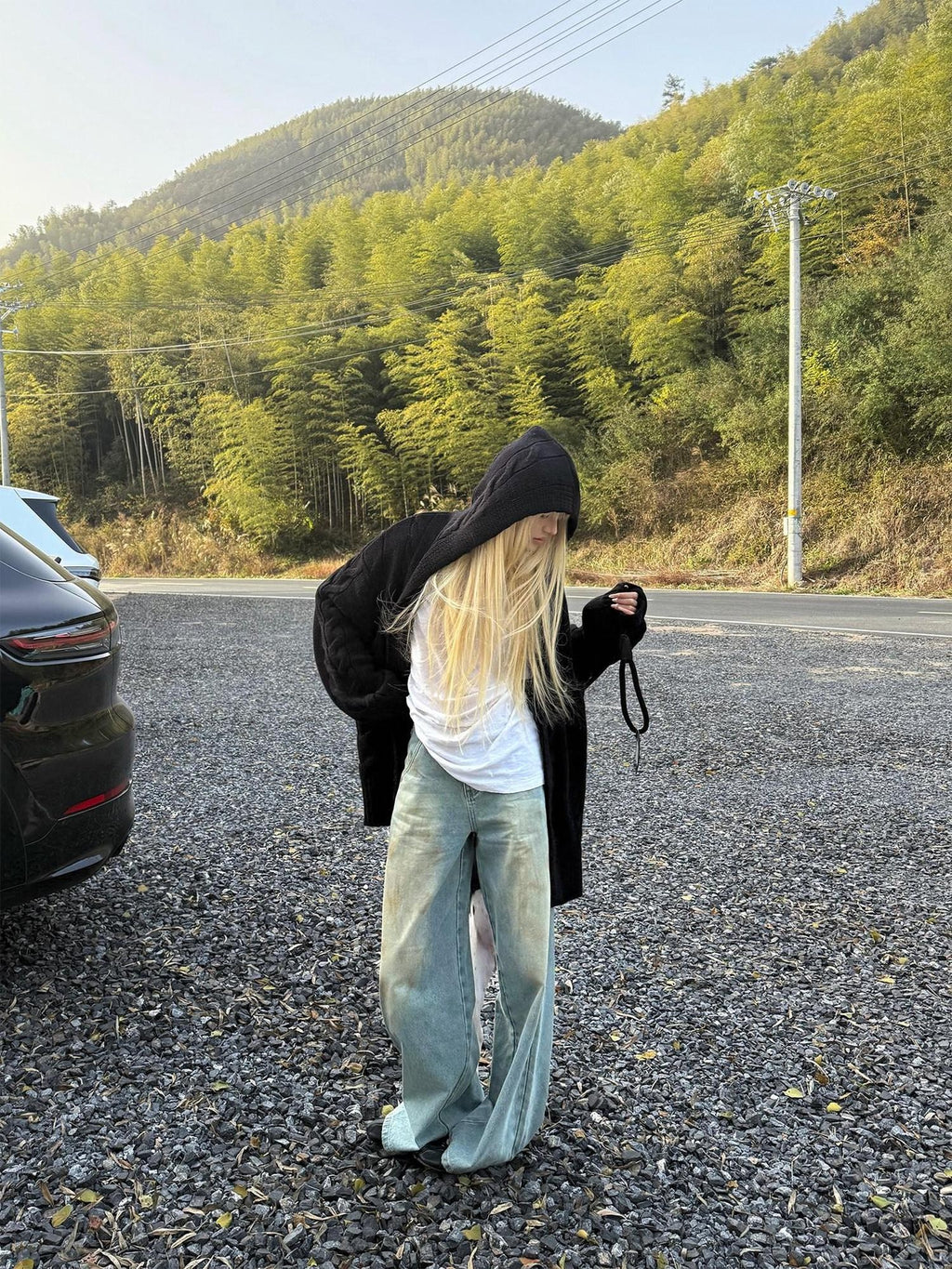 Rase le sol Dirty Dyed Vintage Mustard Wash Relaxed Straight Women's Denim Wide-leg Jeans