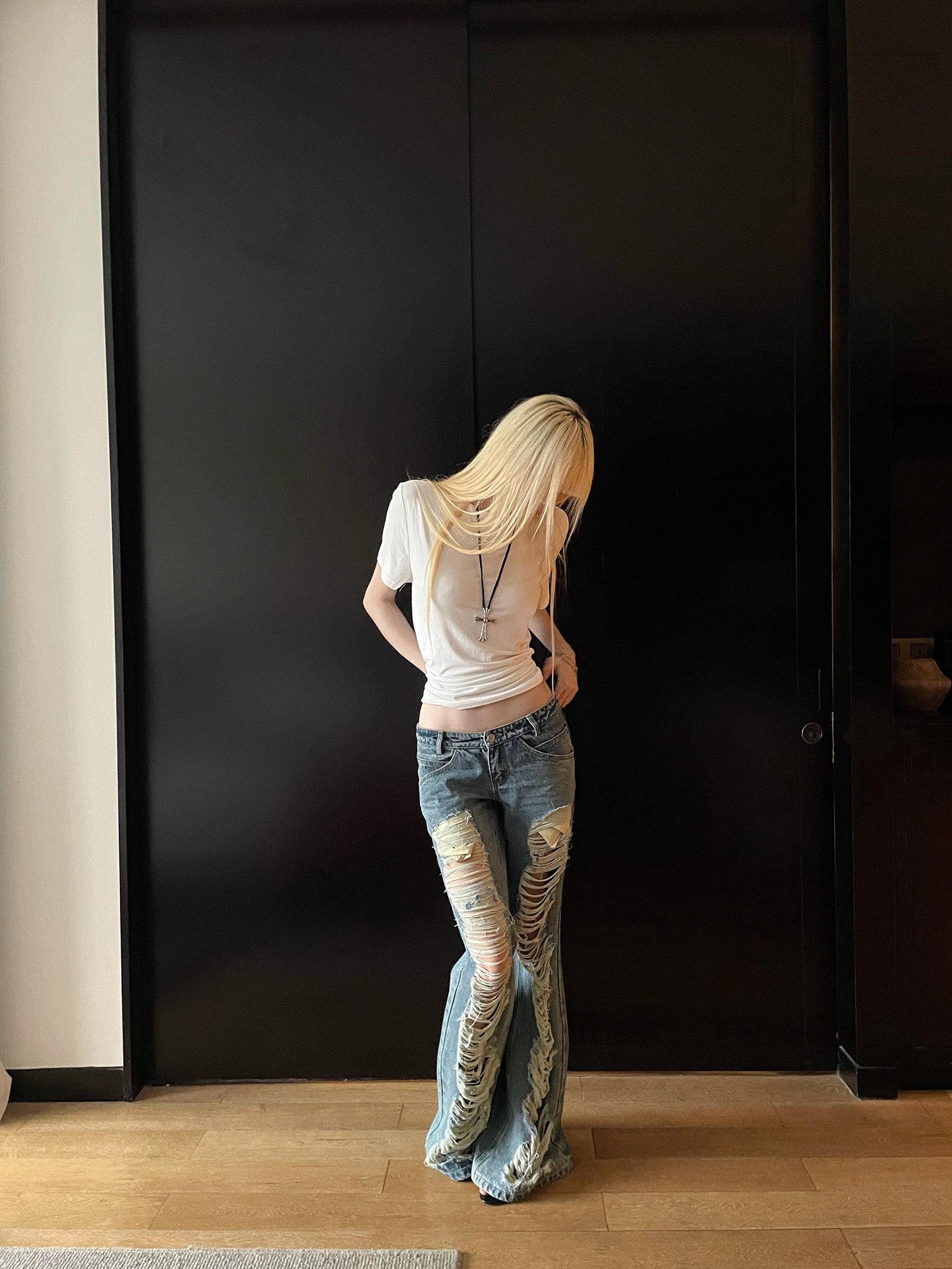 Rase le sol Distressed American Vintage Low Waist Micro Flare Women's Denim Bootcut Jeans