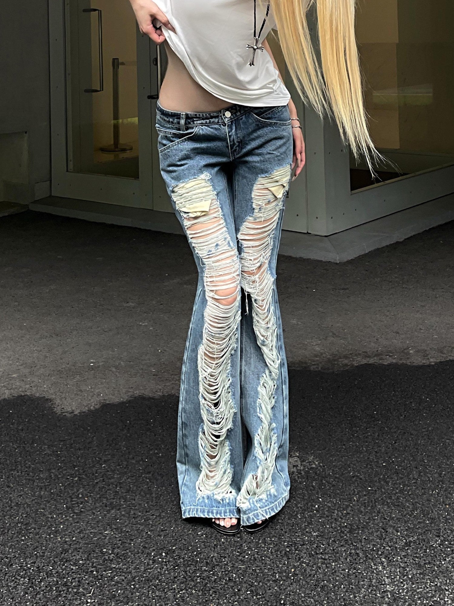 Rase le sol Distressed American Vintage Low Waist Micro Flare Women's Denim Bootcut Jeans