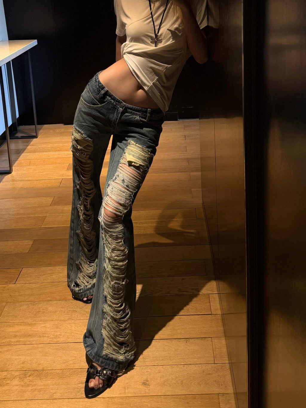 Rase le sol Distressed American Vintage Low Waist Micro Flare Women's Denim Bootcut Jeans