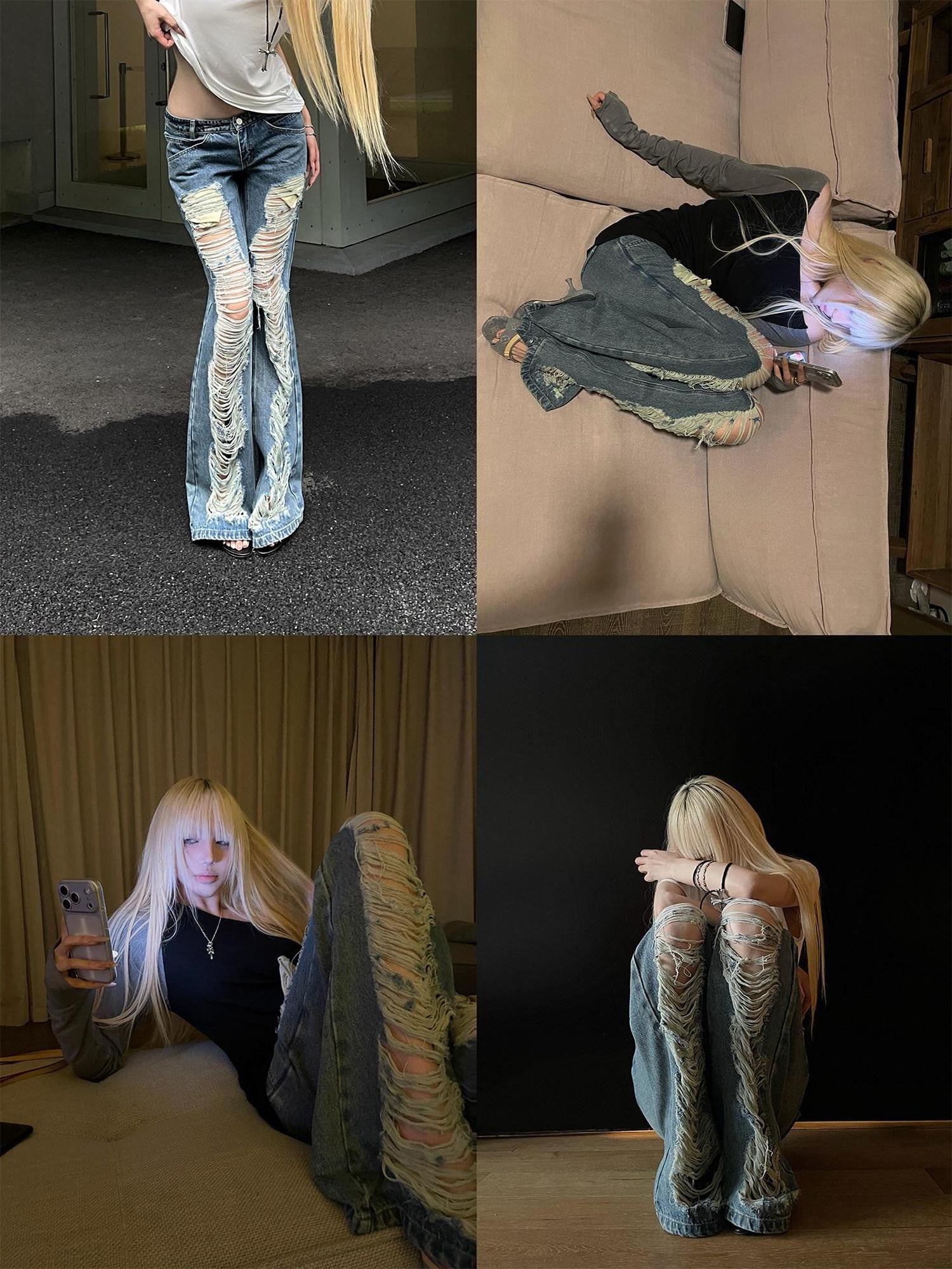 Rase le sol Distressed American Vintage Low Waist Micro Flare Women's Denim Bootcut Jeans