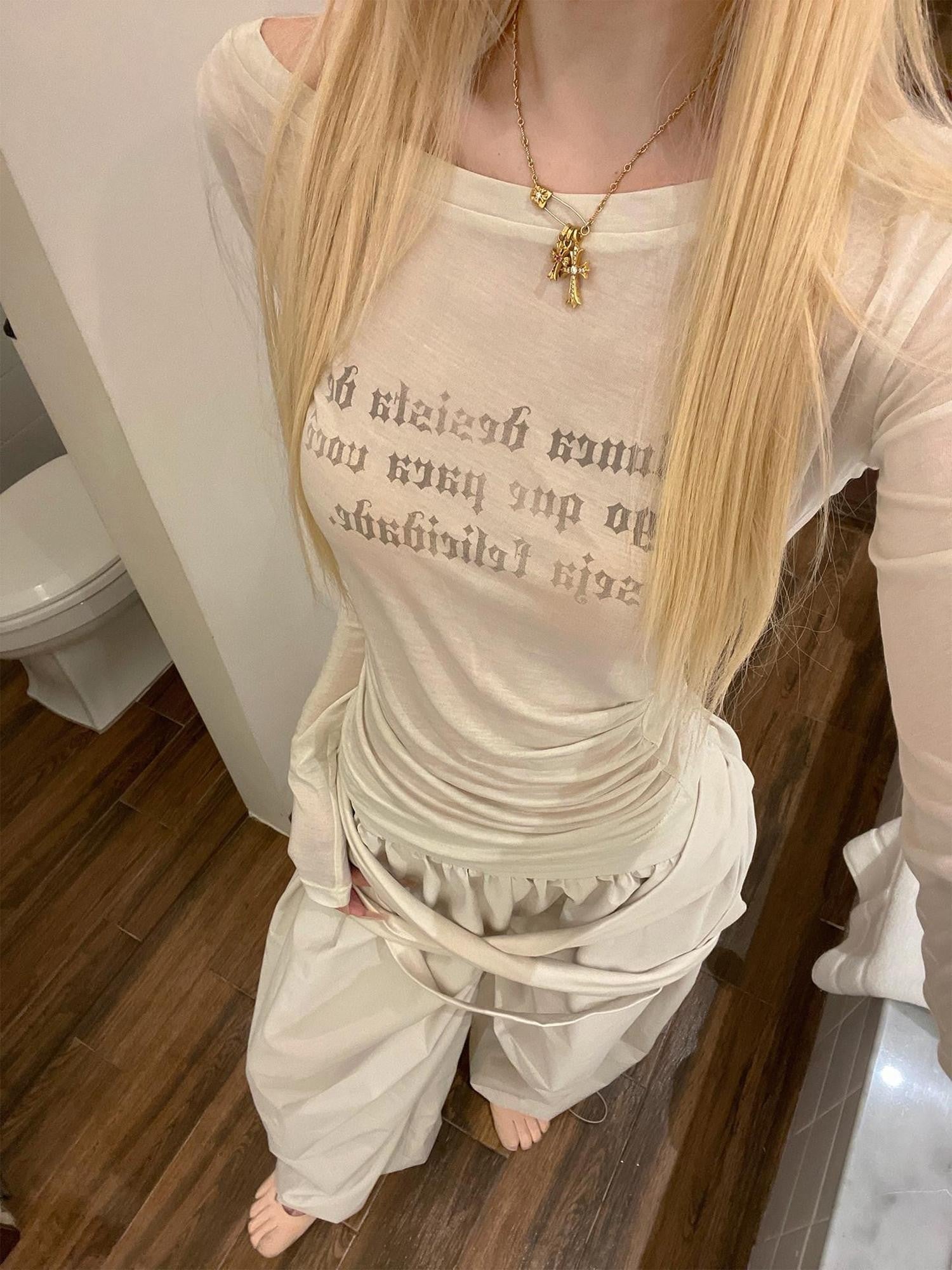 Rase le sol Distressed Letter Print Sun Protective Women's Lightweight Long Sleeve T-shirts