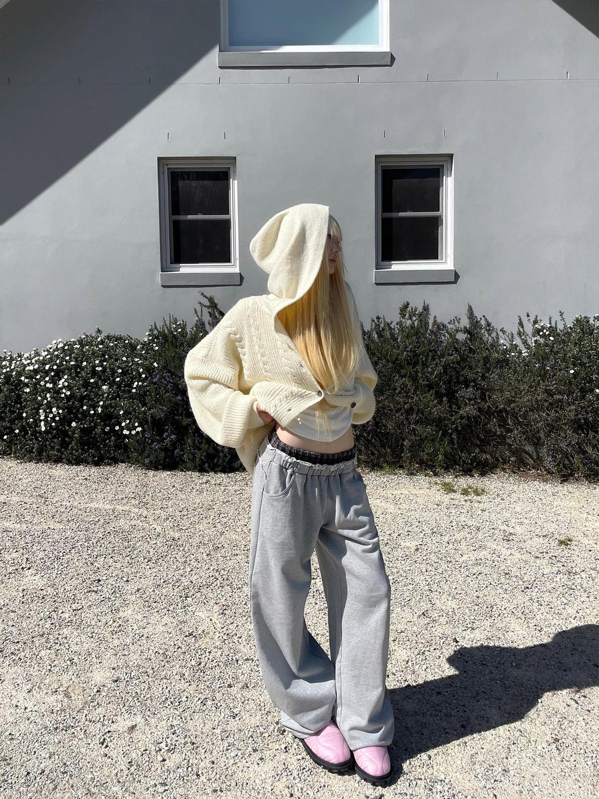 Rase le sol Double Waistband Raw Hem Straight Leg Cotton Women's Sweatpants