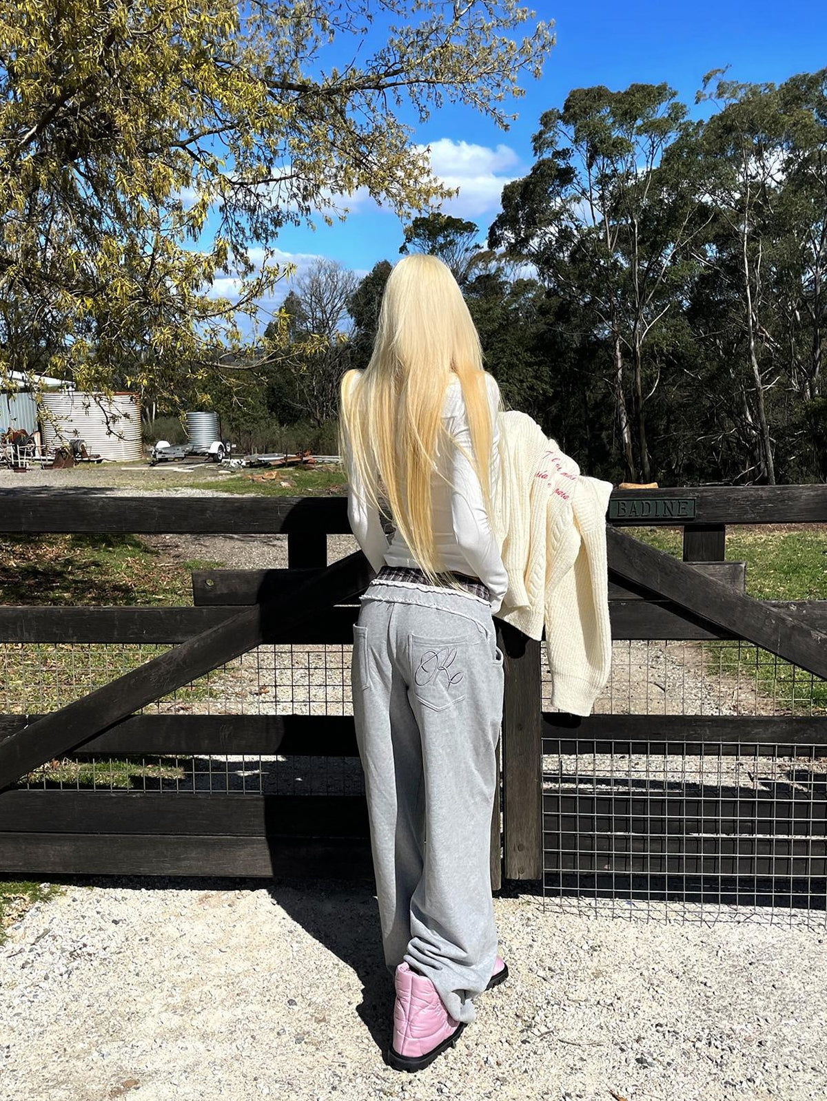 Rase le sol Double Waistband Raw Hem Straight Leg Cotton Women's Sweatpants