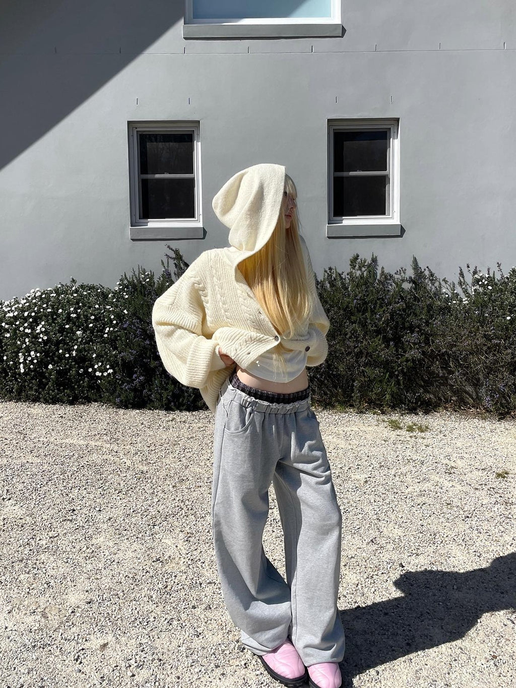 Rase le sol Double Waistband Raw Hem Straight Leg Cotton Women's Sweatpants